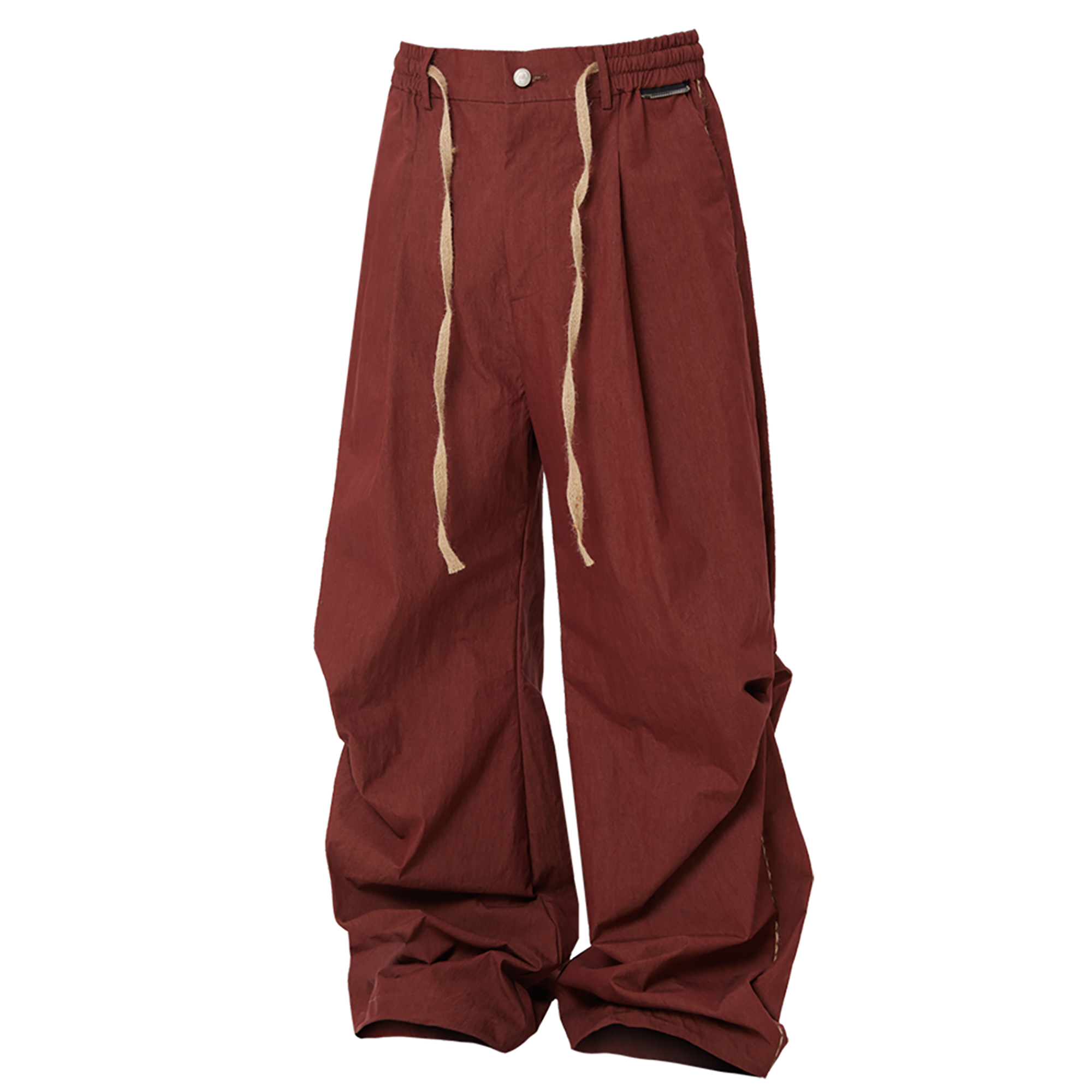 RELABEL Pleated Drawstring Cuff Parachute Pants Red / Apricot