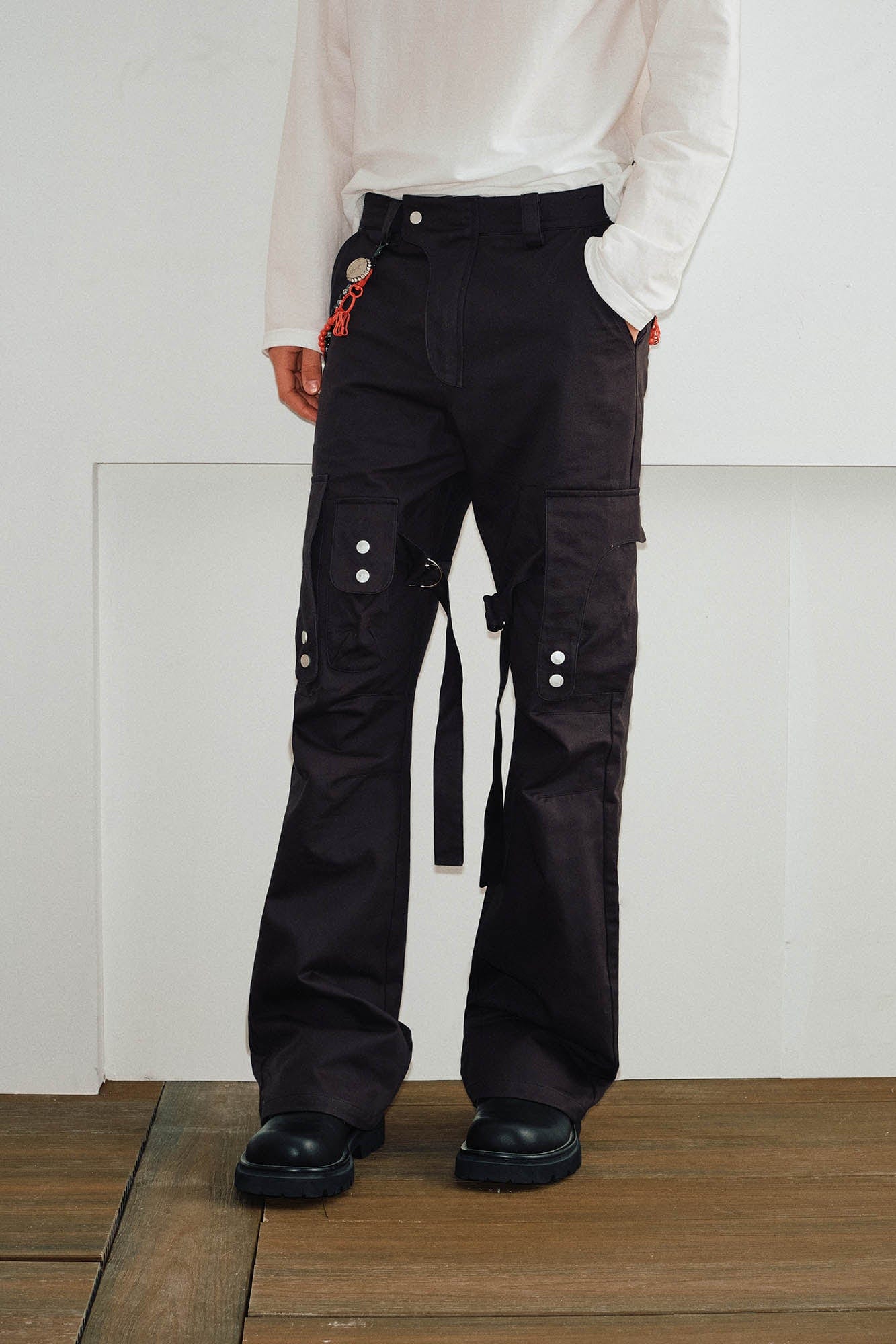 KREATE Multi-Pocket Strap Flared Pants