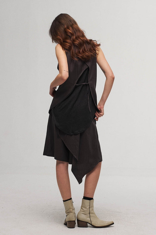 ILNya Nieternite Nifutur Asymmetrical Spliced Pleat Stripe Wide-Leg Pants Black main image 1