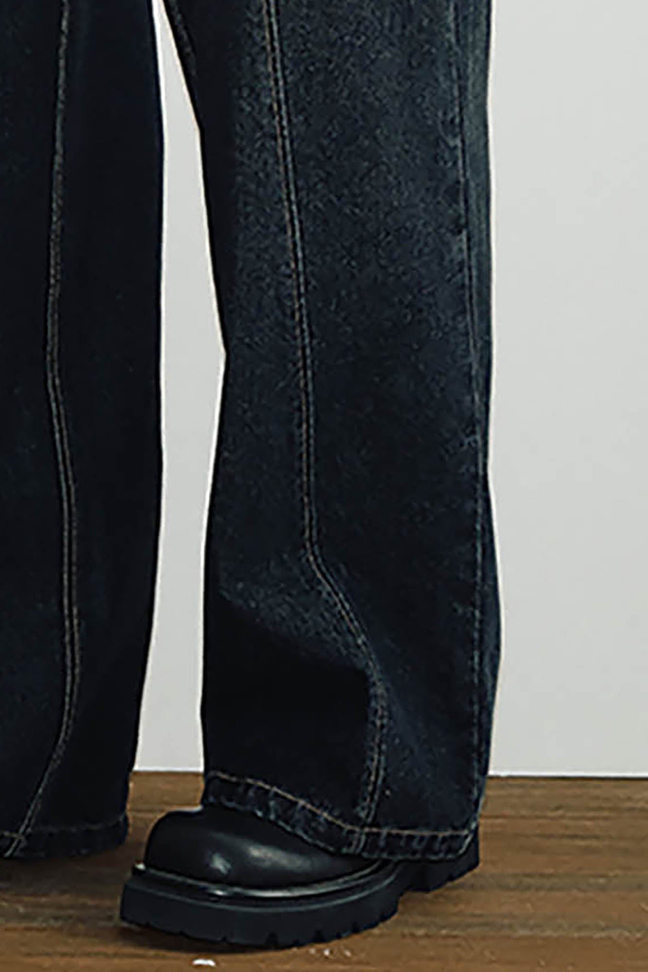 KREATE Misaligned Deconstructed Straight-Leg Jeans