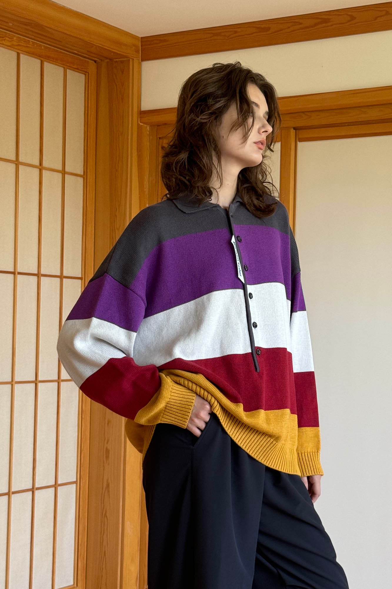 MIICHOUS Nature Magazine Wide-Stripe Polo Sweater