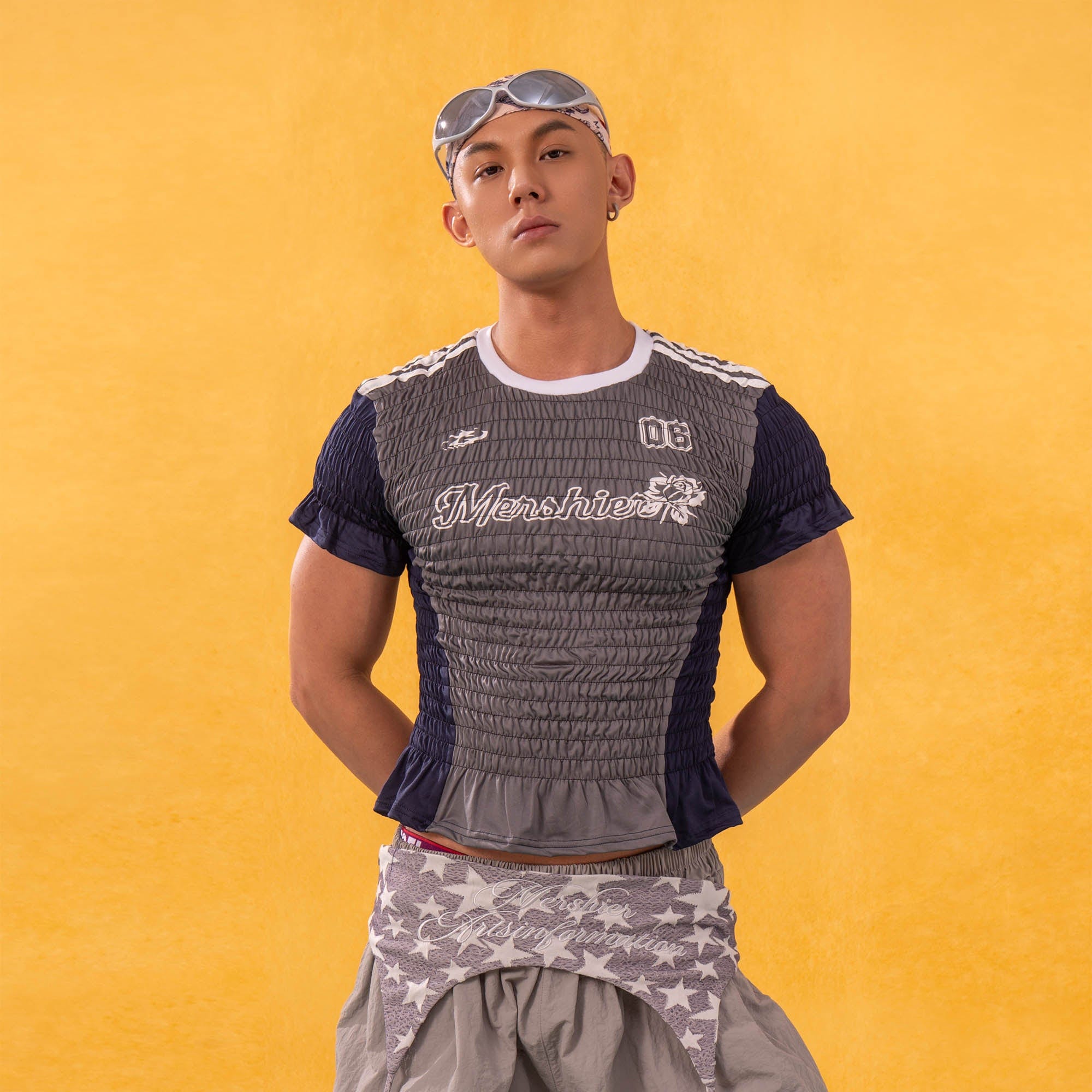 CLP Athletic Crinkled Stretch Paneled Ruffle T-Shirt