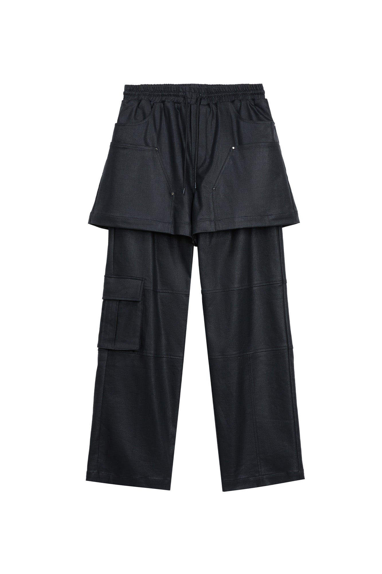 VANN VALRENCE Rivet Layered Coated Denim Pants