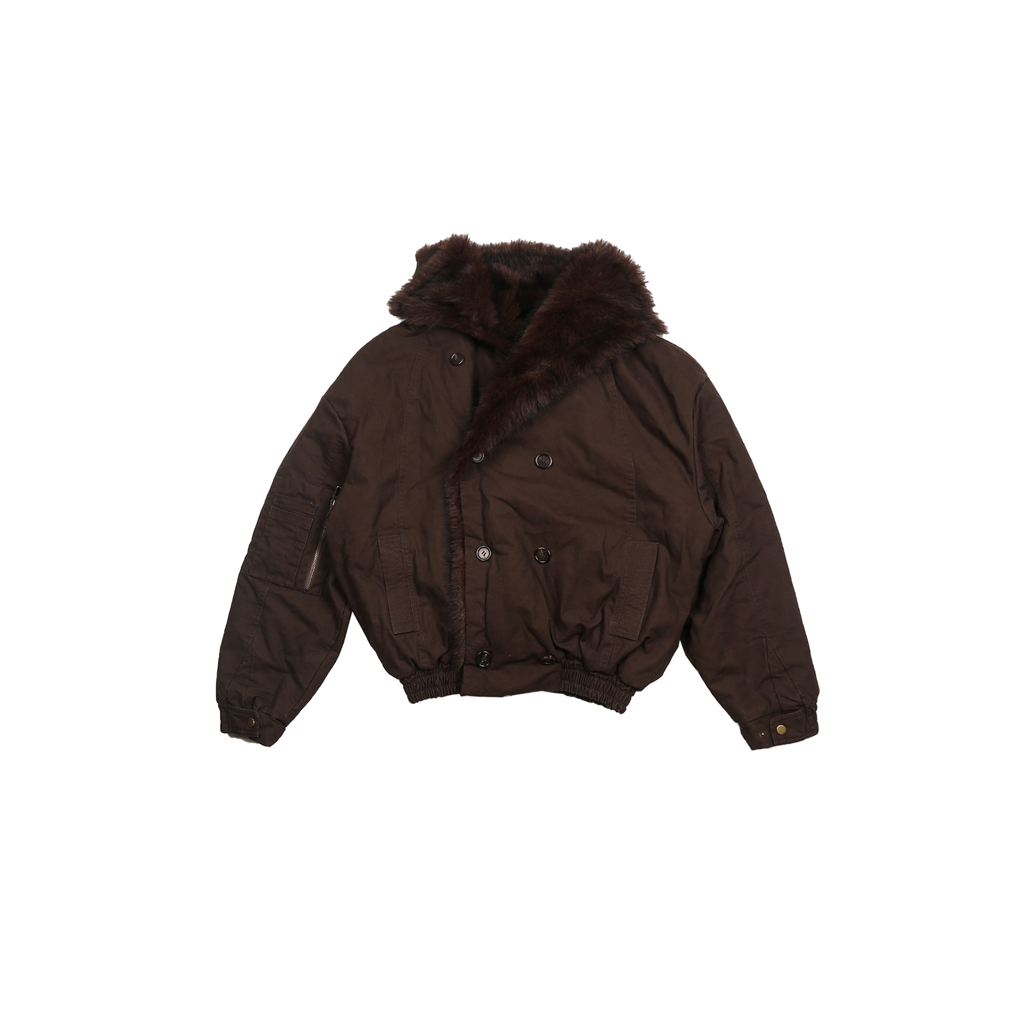 TRECLUB Double-Breasted Faux-Fur Lining Bomber Jacket