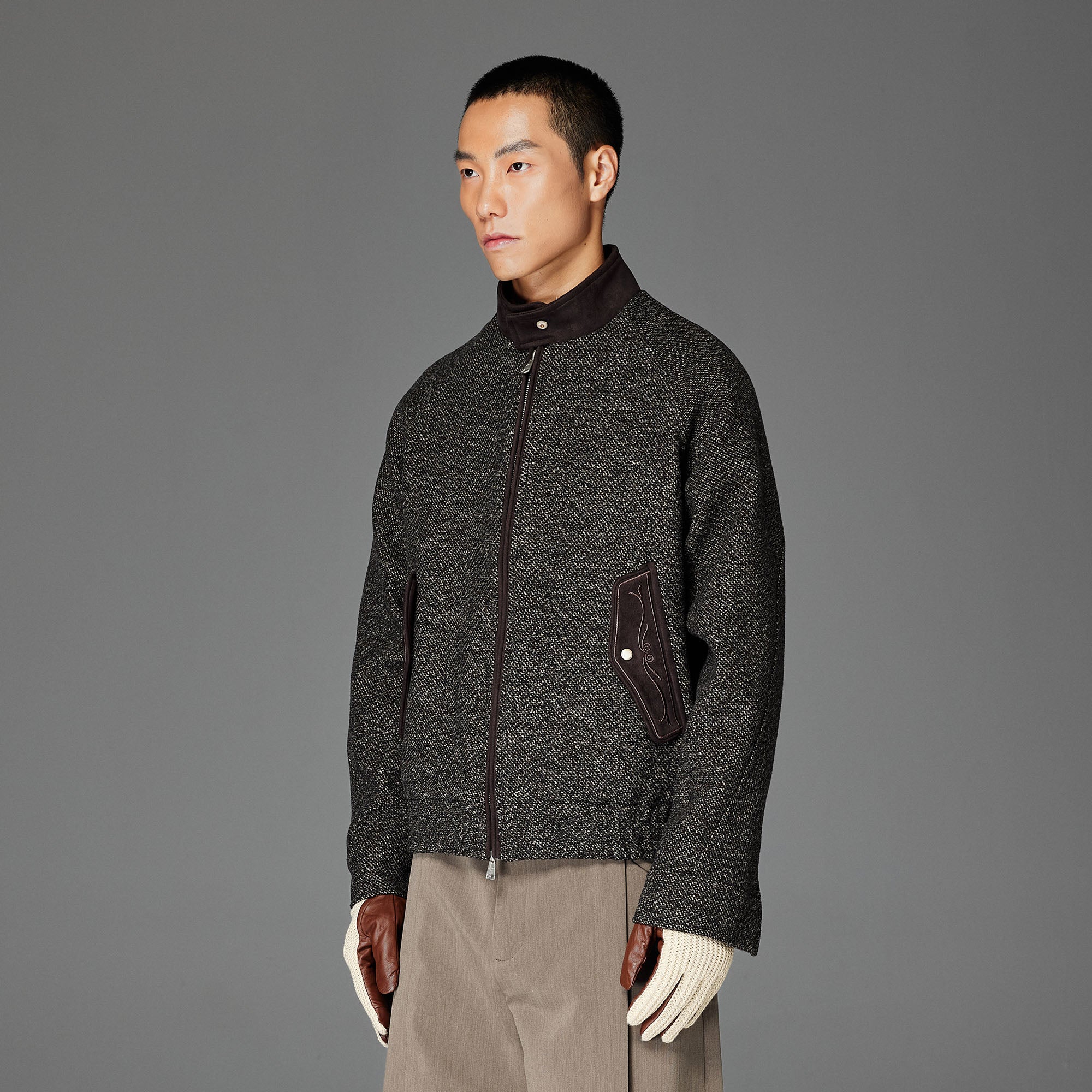 CATSSTAC Wool-Blend Tweed Embroidered Zip Jacket