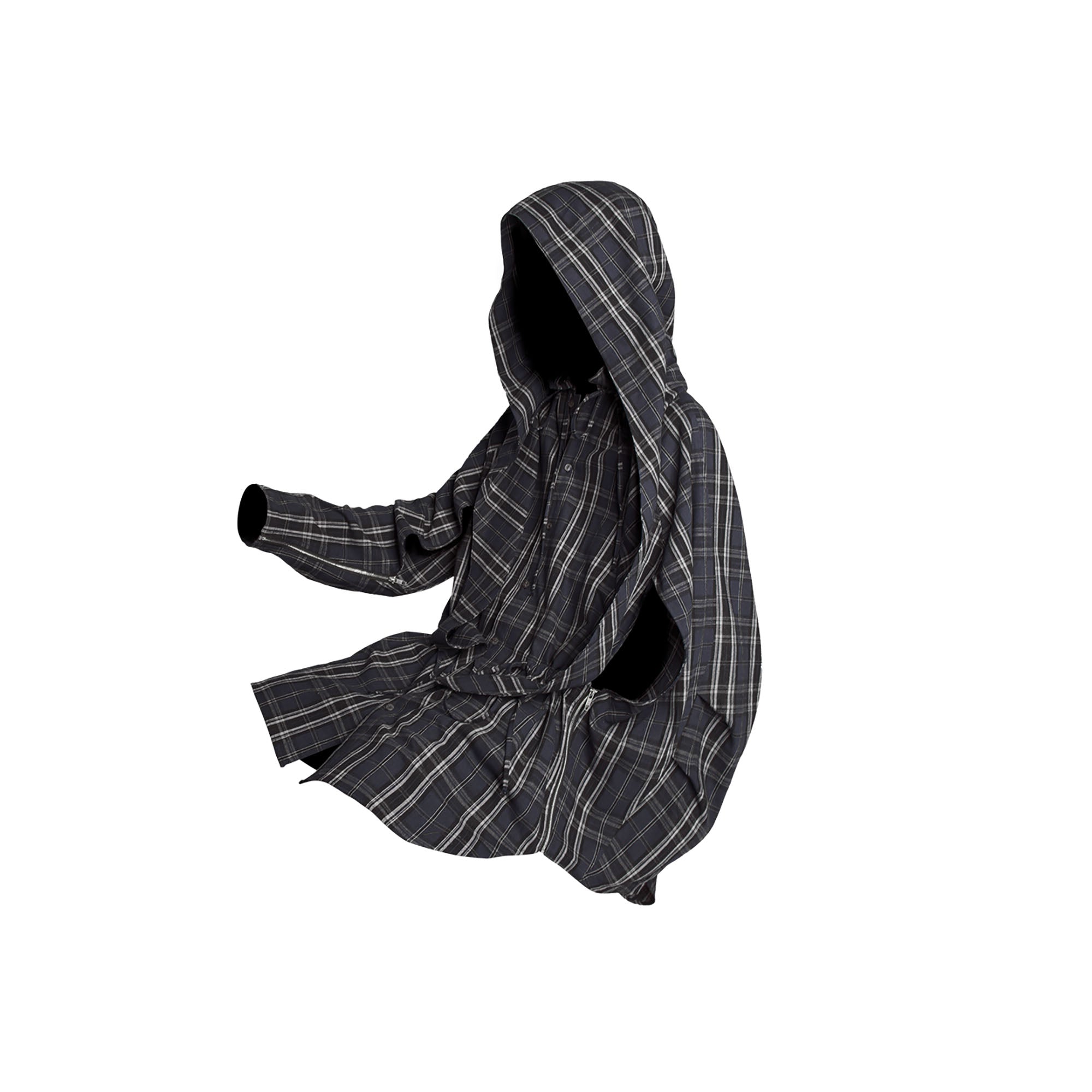 RELABEL Detachable Hood Multi-Zip Plaid Oversized Shirt