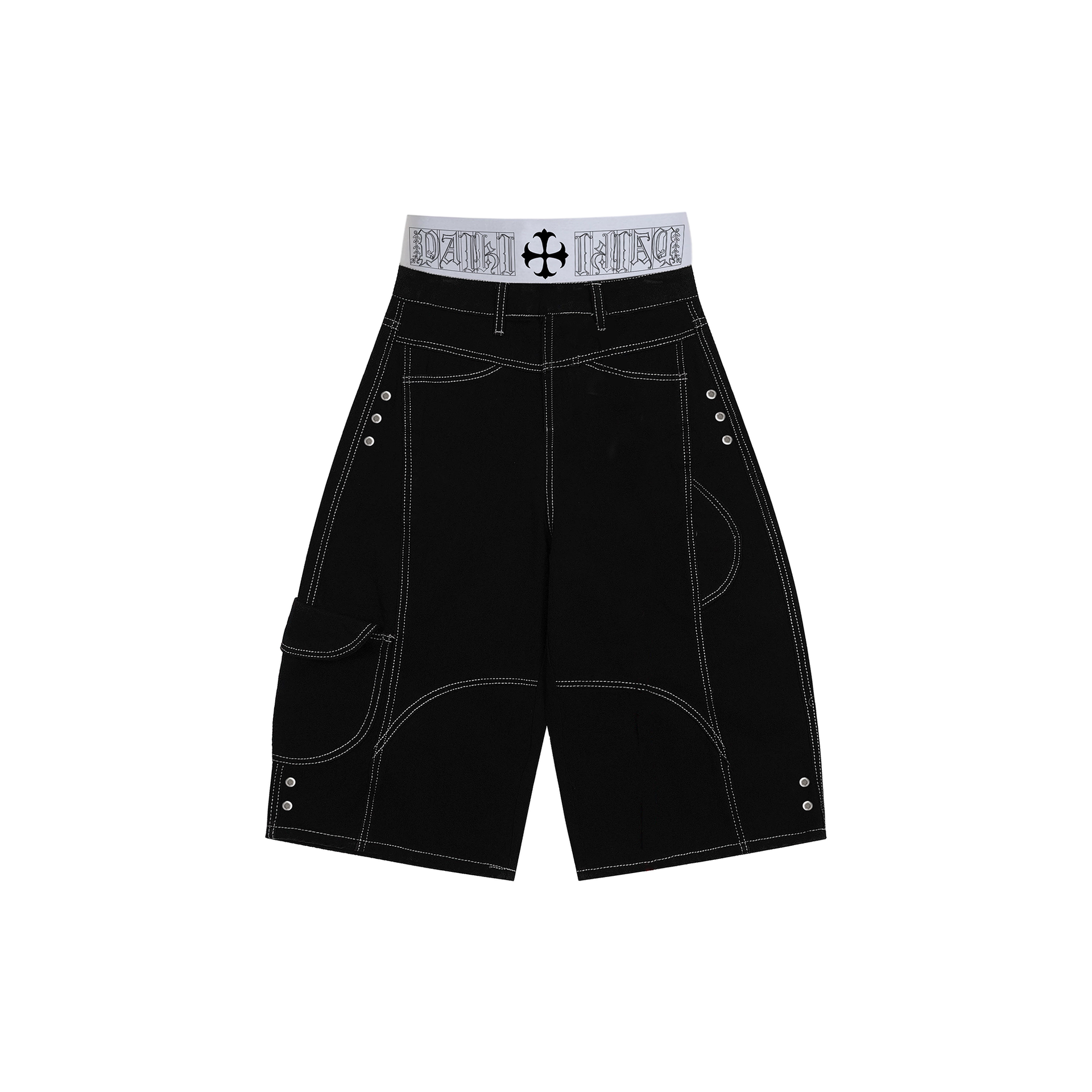 PAIKI Retro Double-Waist Contrast Stitch Cargo Shorts