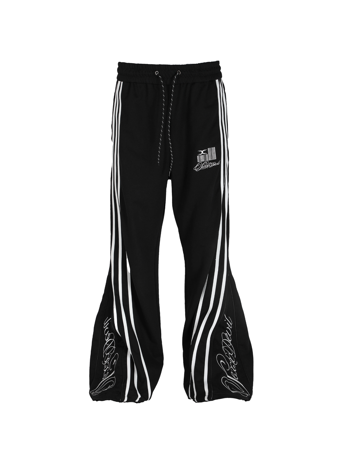 SEXXDEVIL Striped Deconstructed Zippered Embroidered Sweatpants
