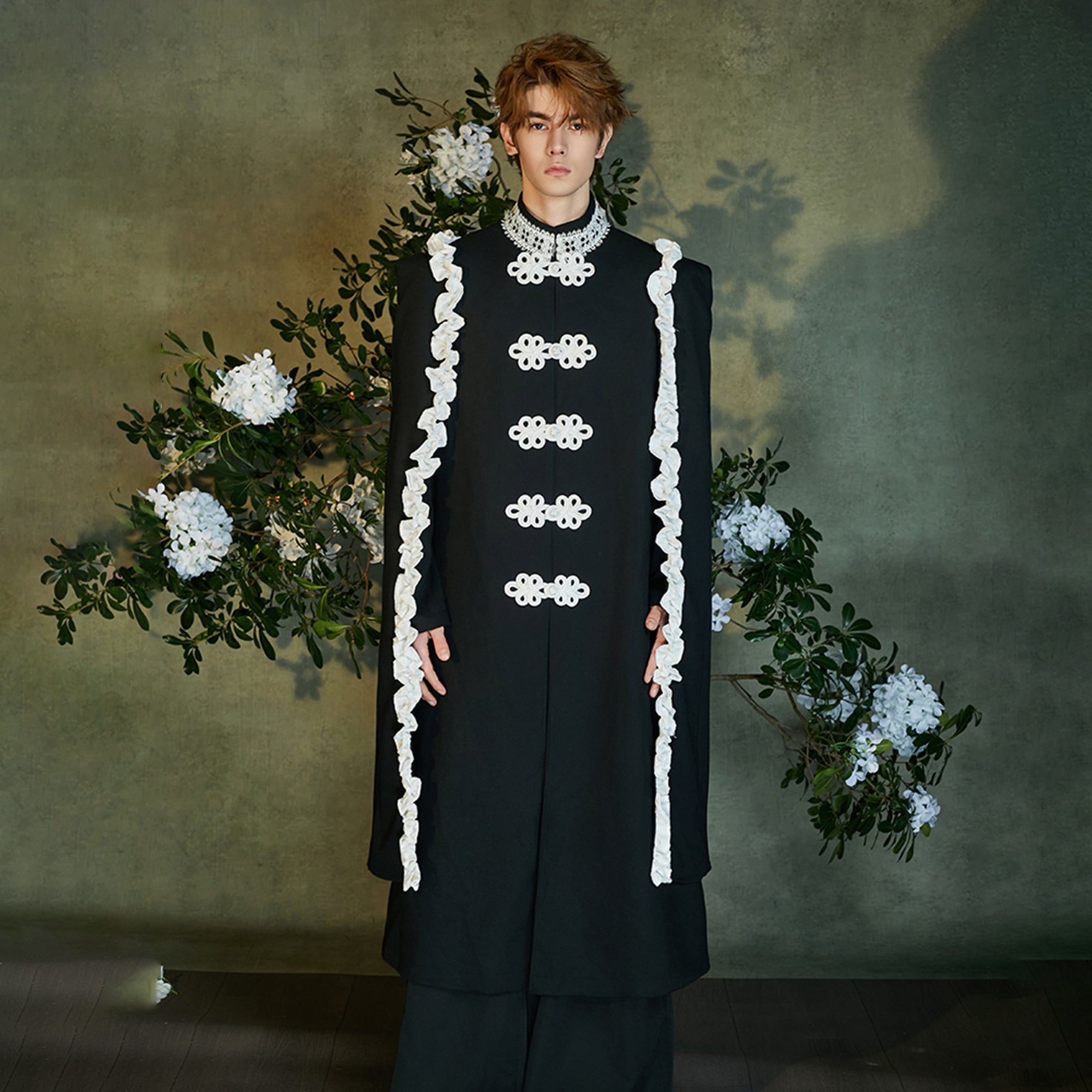 JIECHI Knot Button Draped Cloak Blazer