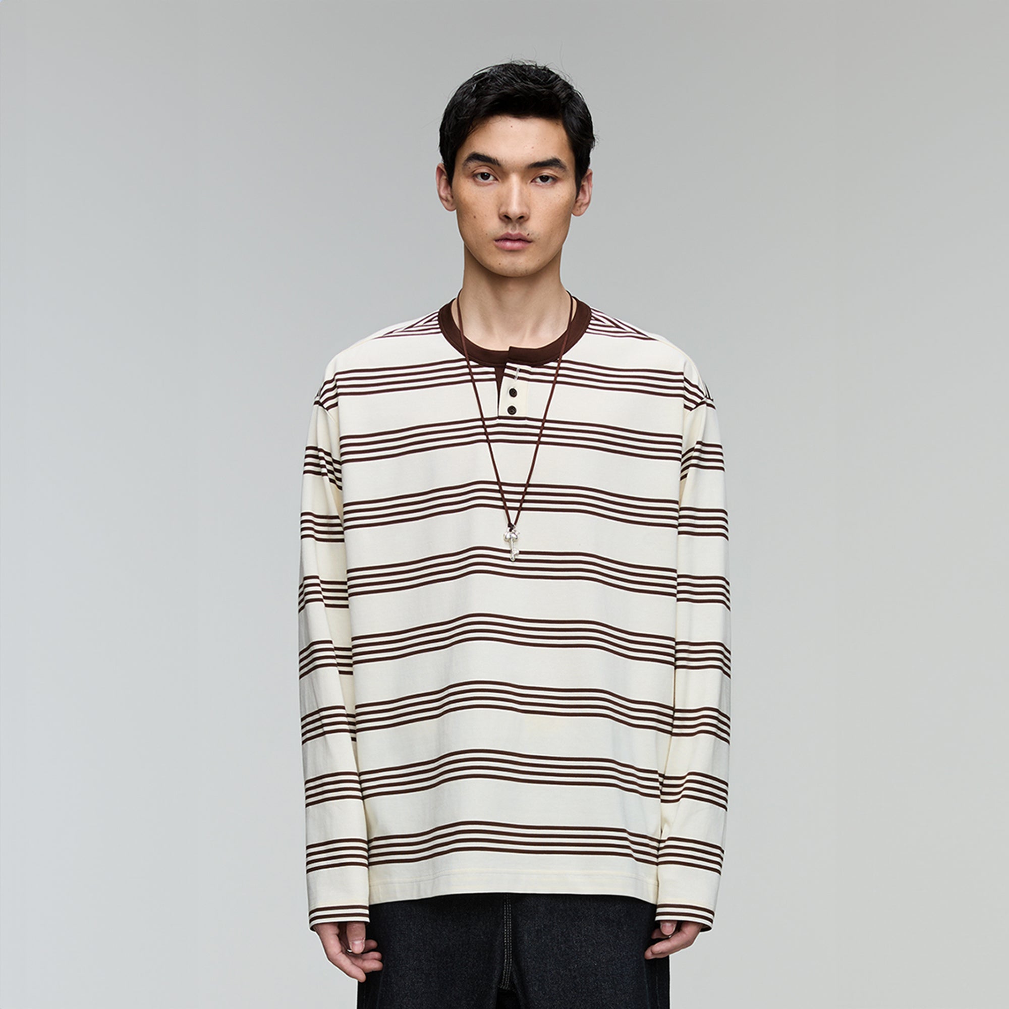 OPICLOTH Striped Henley Long-Sleeve Tee