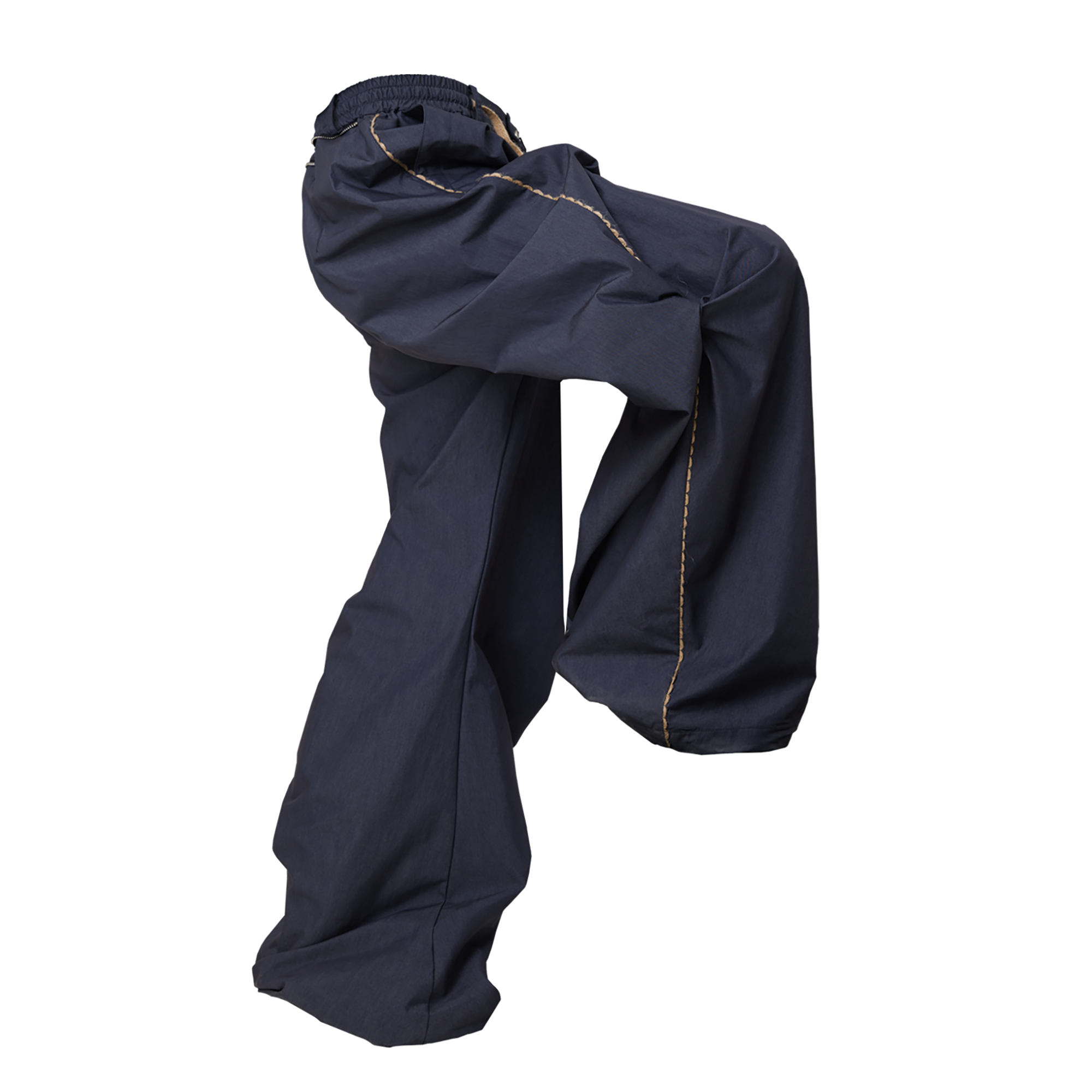 RELABEL Pleated Drawstring Cuff Parachute Pants Navy / Purple