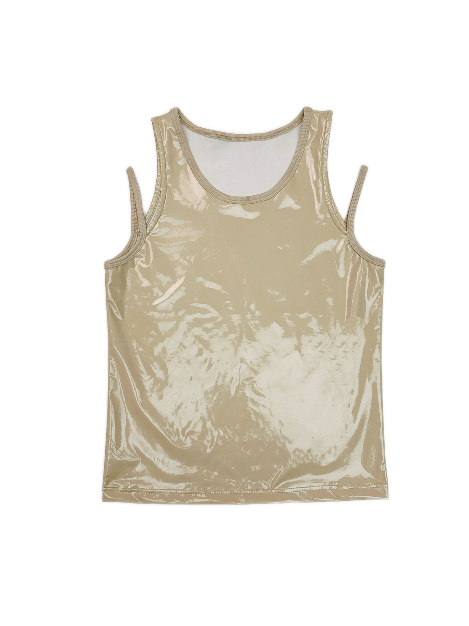 KADAKADA Patent Shine Layered Strap Ribbed Tank Top, premium urban and streetwear designers apparel on PROJECTISR.com, KADAKADA