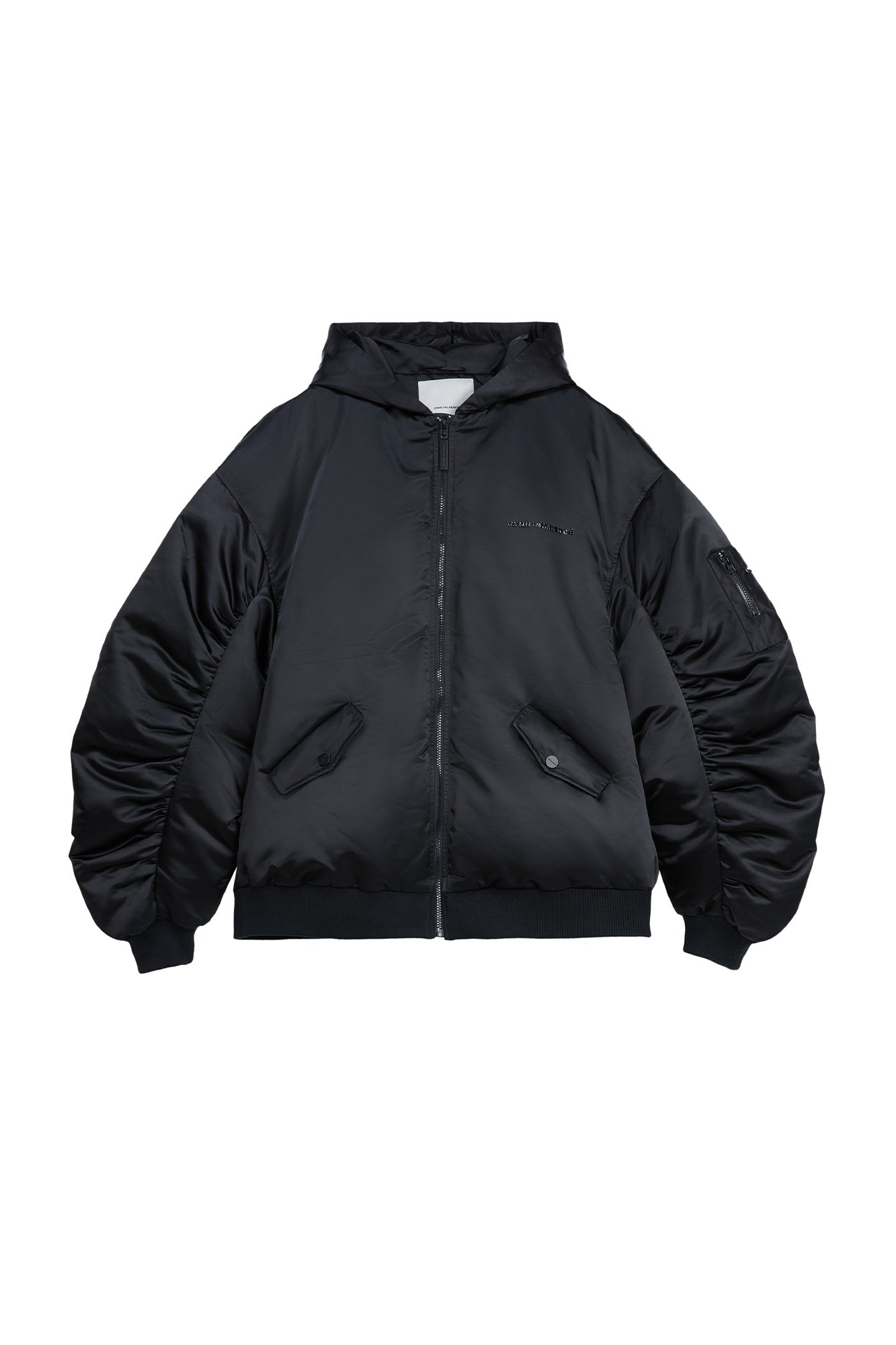 VANN VALRENCE Ruched Sleeve Oversized Hooded Down Jacket