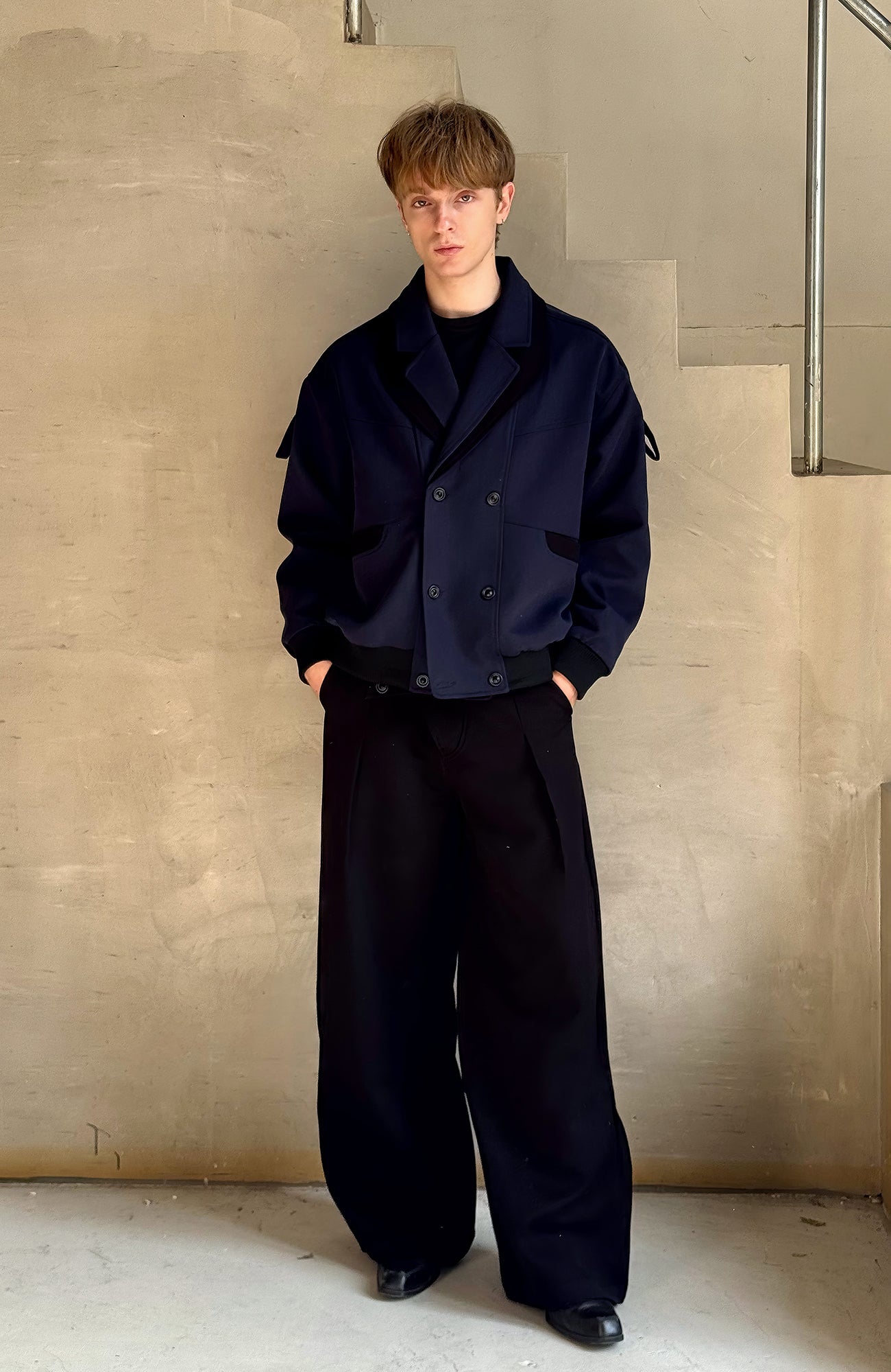 ESAIAS Paneled Double-Lapel Bomber Jacket