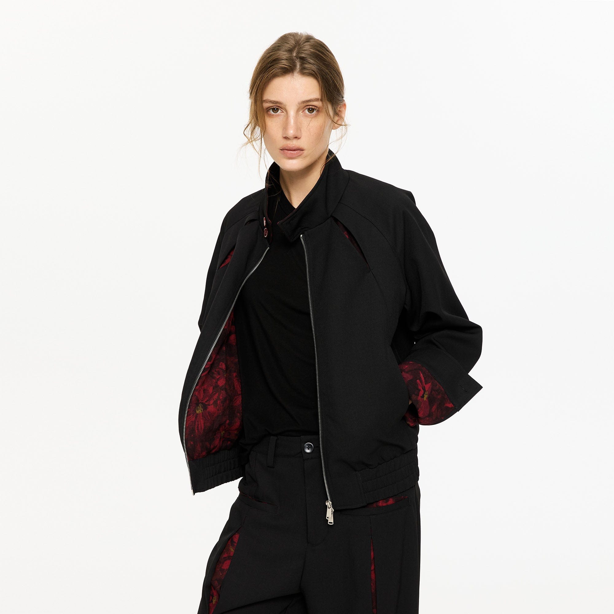 KREATE Floral-Lined Spliced Harrington Jacket, premium urban and streetwear designers apparel on PROJECTISR.com, KREATE