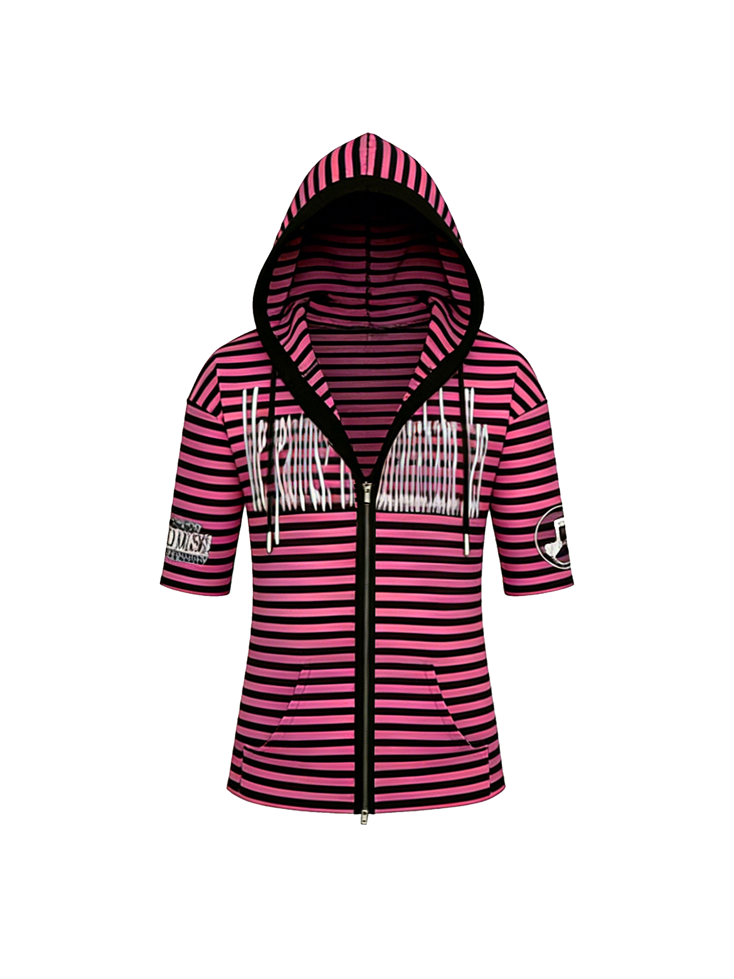 PAIKI Stripe Slogan Hooded Short-Sleeve Jacket