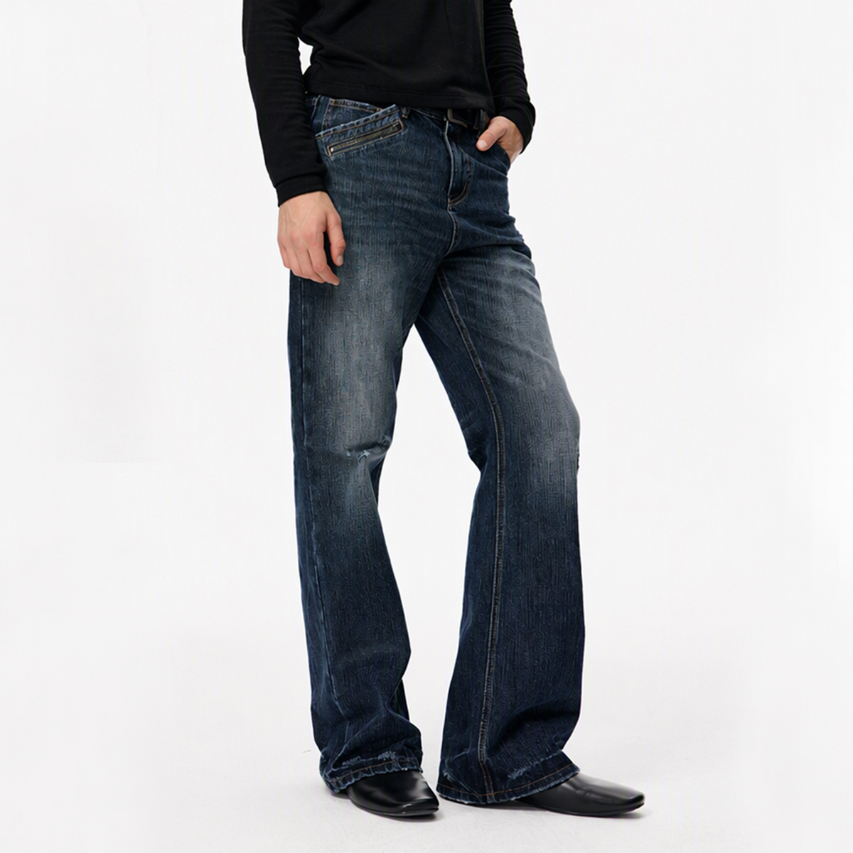 KREATE Washed Distressed Slim Straight-Leg Jeans