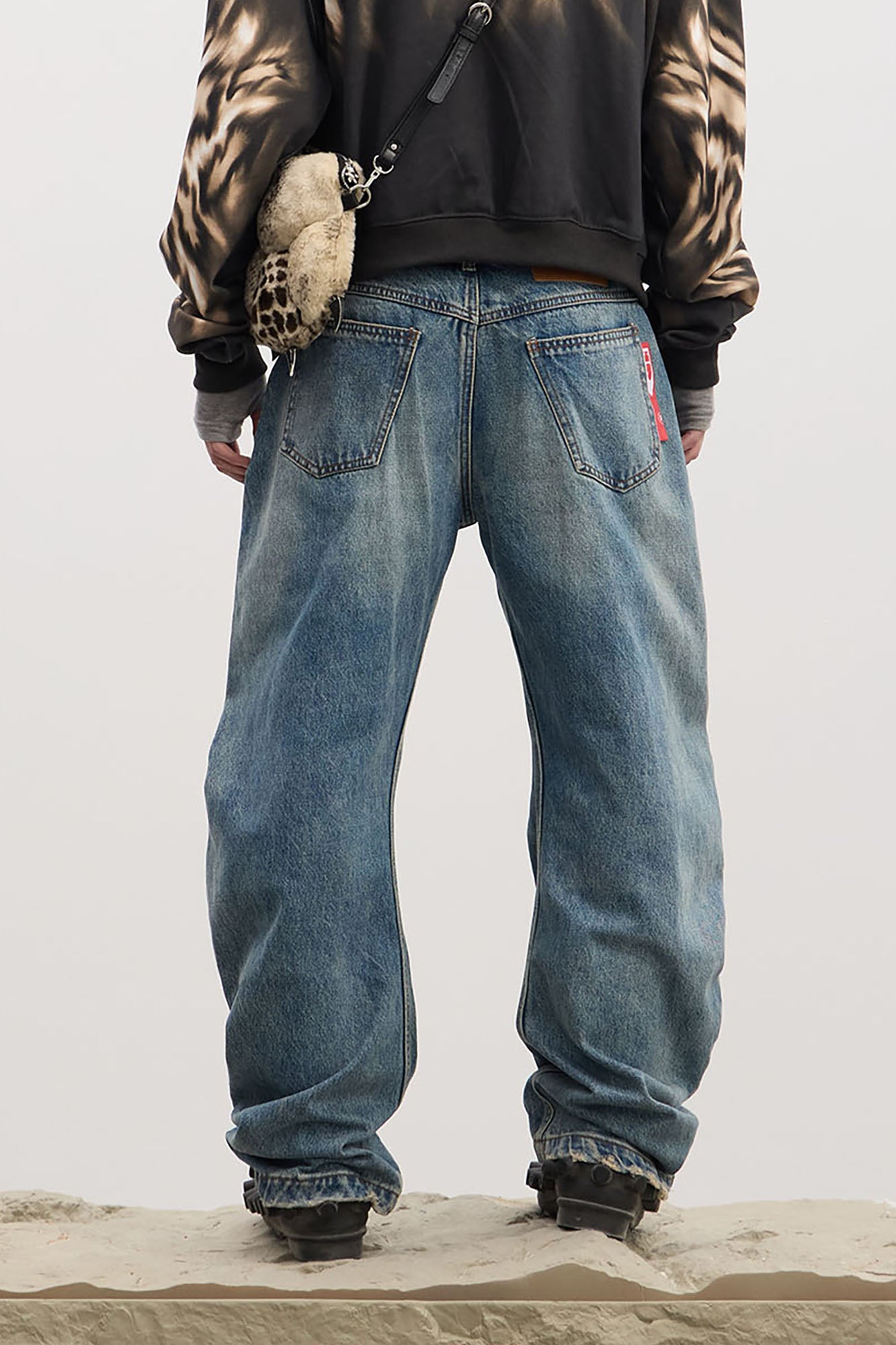 DND4DES Washed Button-Up Balloon-Leg Jeans, premium urban and streetwear designers apparel on PROJECTISR.com, DND4DES