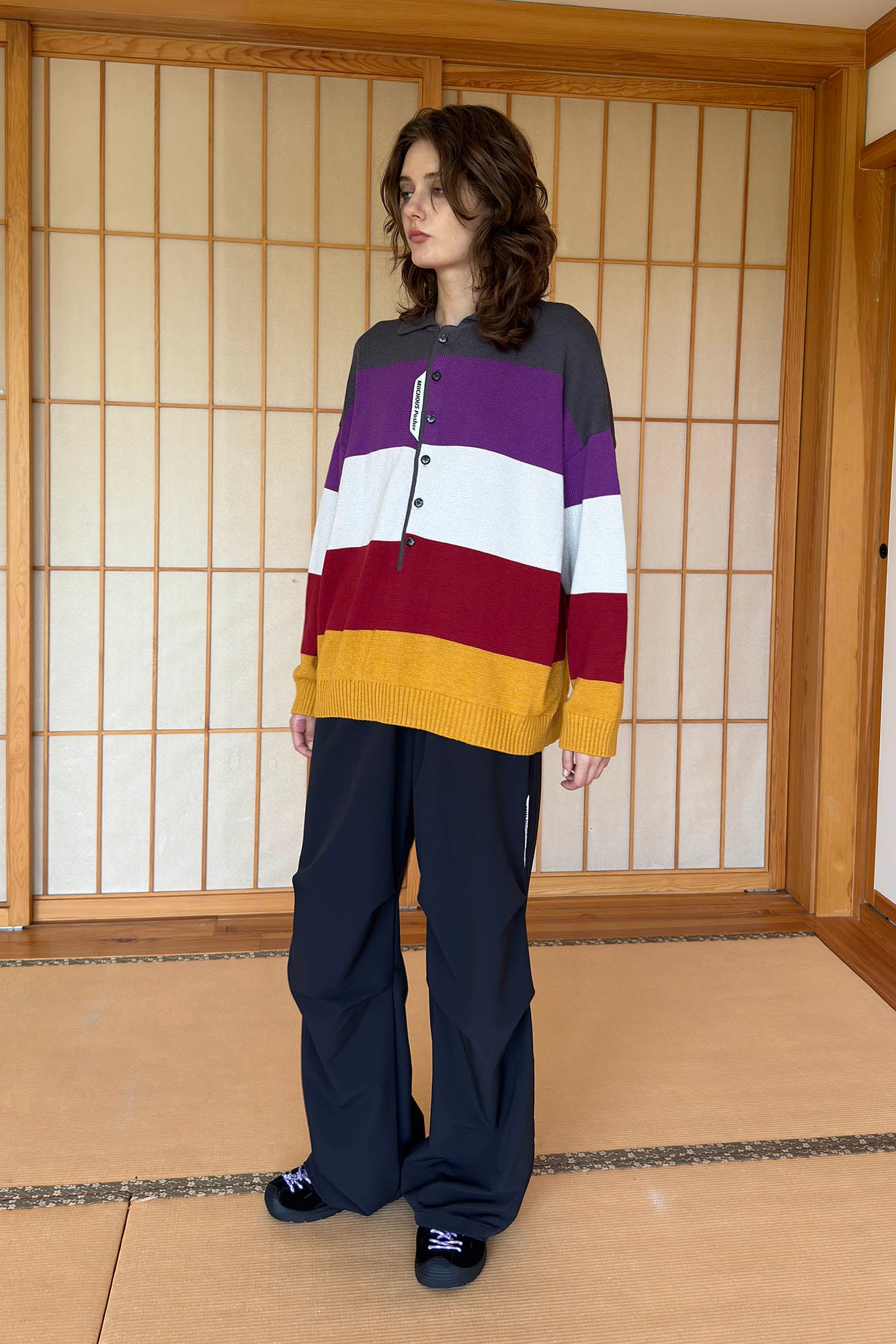 MIICHOUS Nature Magazine Wide-Stripe Polo Sweater