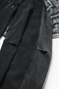 RELABEL Detachable Plaid Back Flap Spliced Jeans