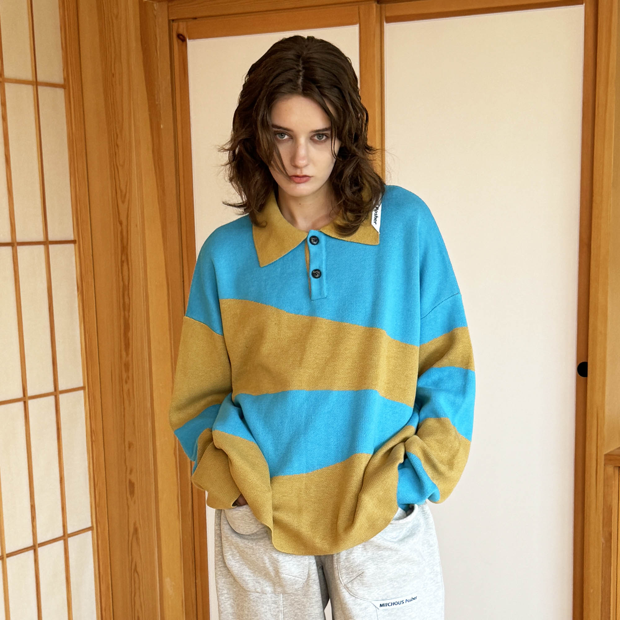 MIICHOUS Nature Magazine Ripple Stripe Polo Sweater