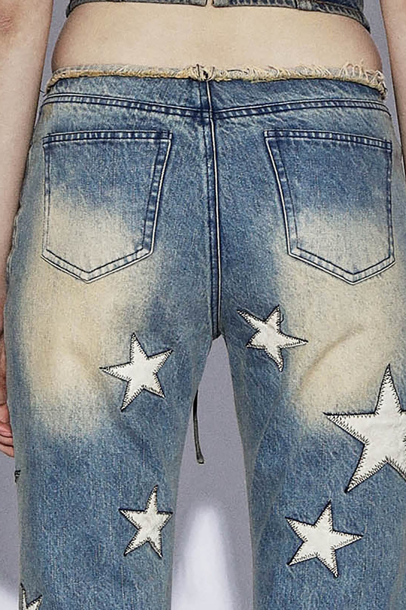 DND4DESxFaychui Starry Bleached Low-Rise Flared Jeans