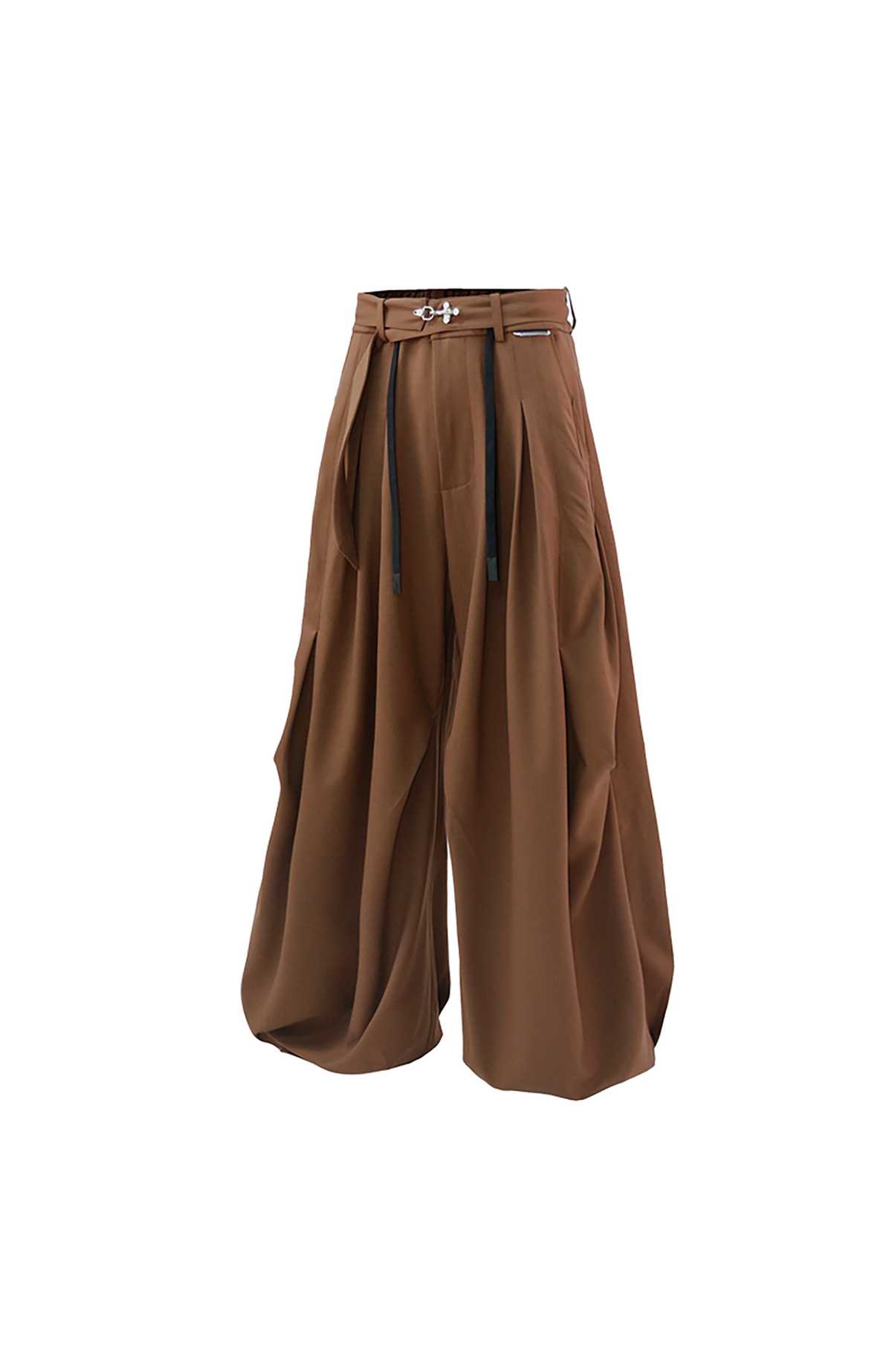 RELABEL Pleated Wide-Leg Elasticated Belt Trousers