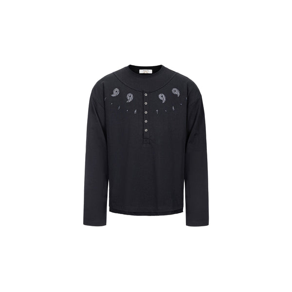 ESAIAS Graphic Faux Layer Henley Long-Sleeve Tee