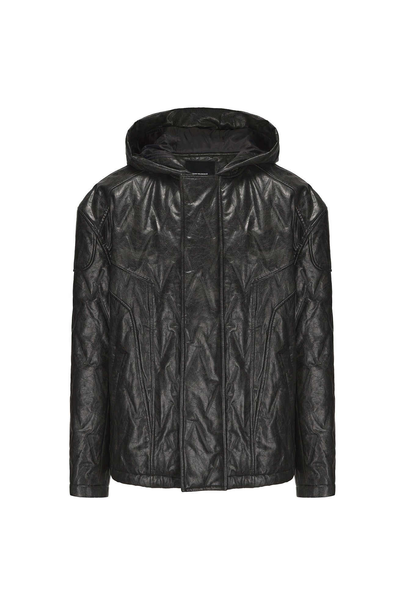 VANN VALRENCE Diamond-Embossed Faux Leather Hooded Puffer