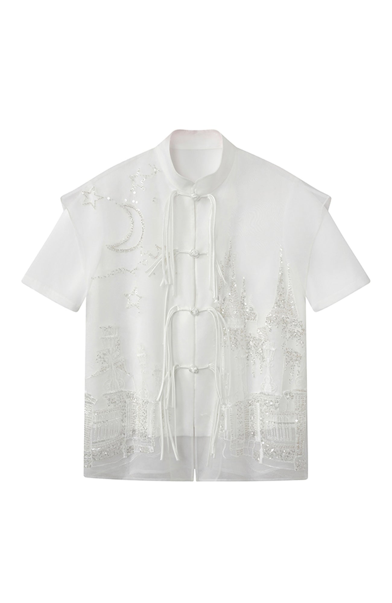 JIECHI Mandarin Embroidered Mesh Panel Half Shirt, premium urban and streetwear designers apparel on PROJECTISR.com, JIECHI