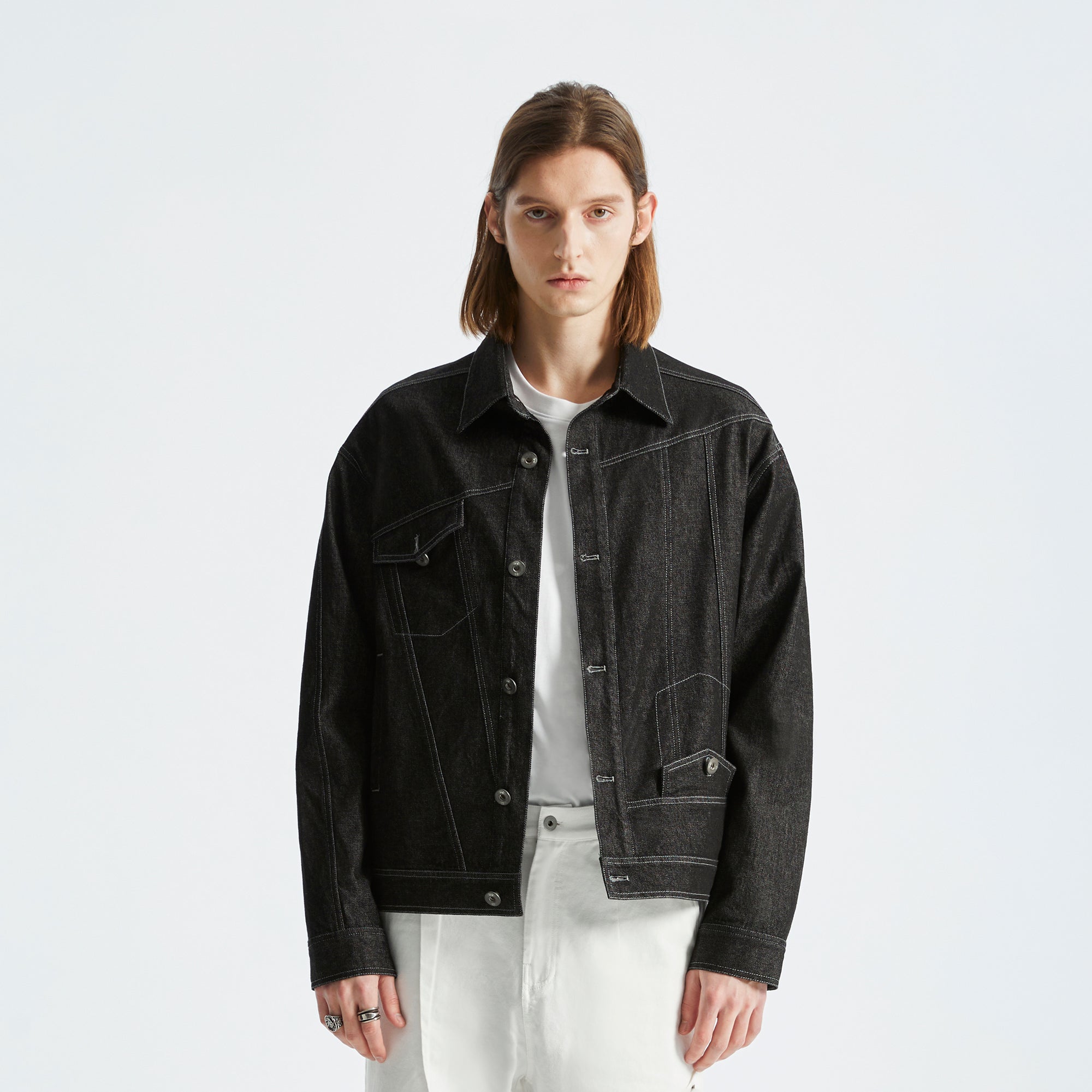 ORGANIC EMOTION Asymmetrical Washed Denim Jacket