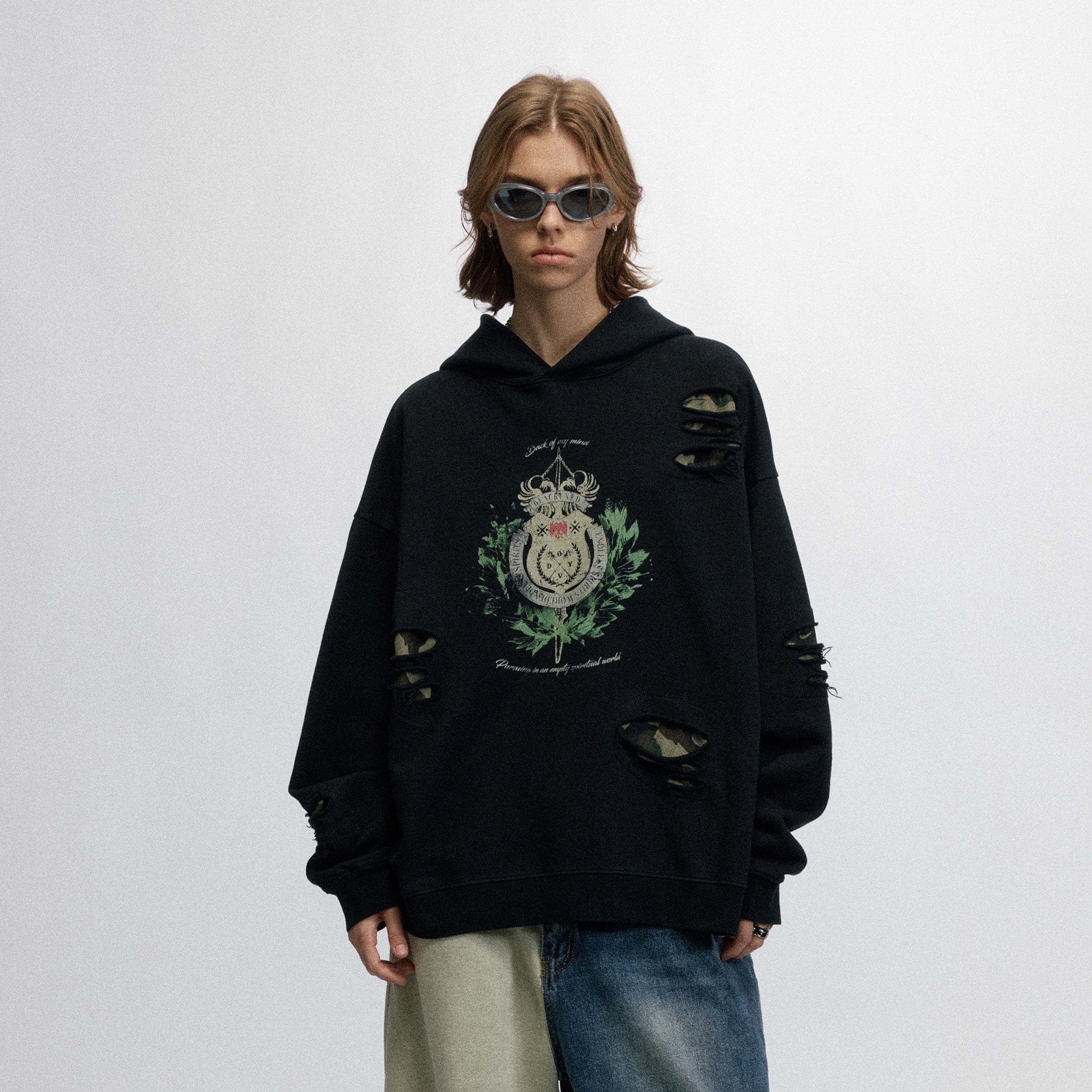 OVDY Badge Ripped Hoodie