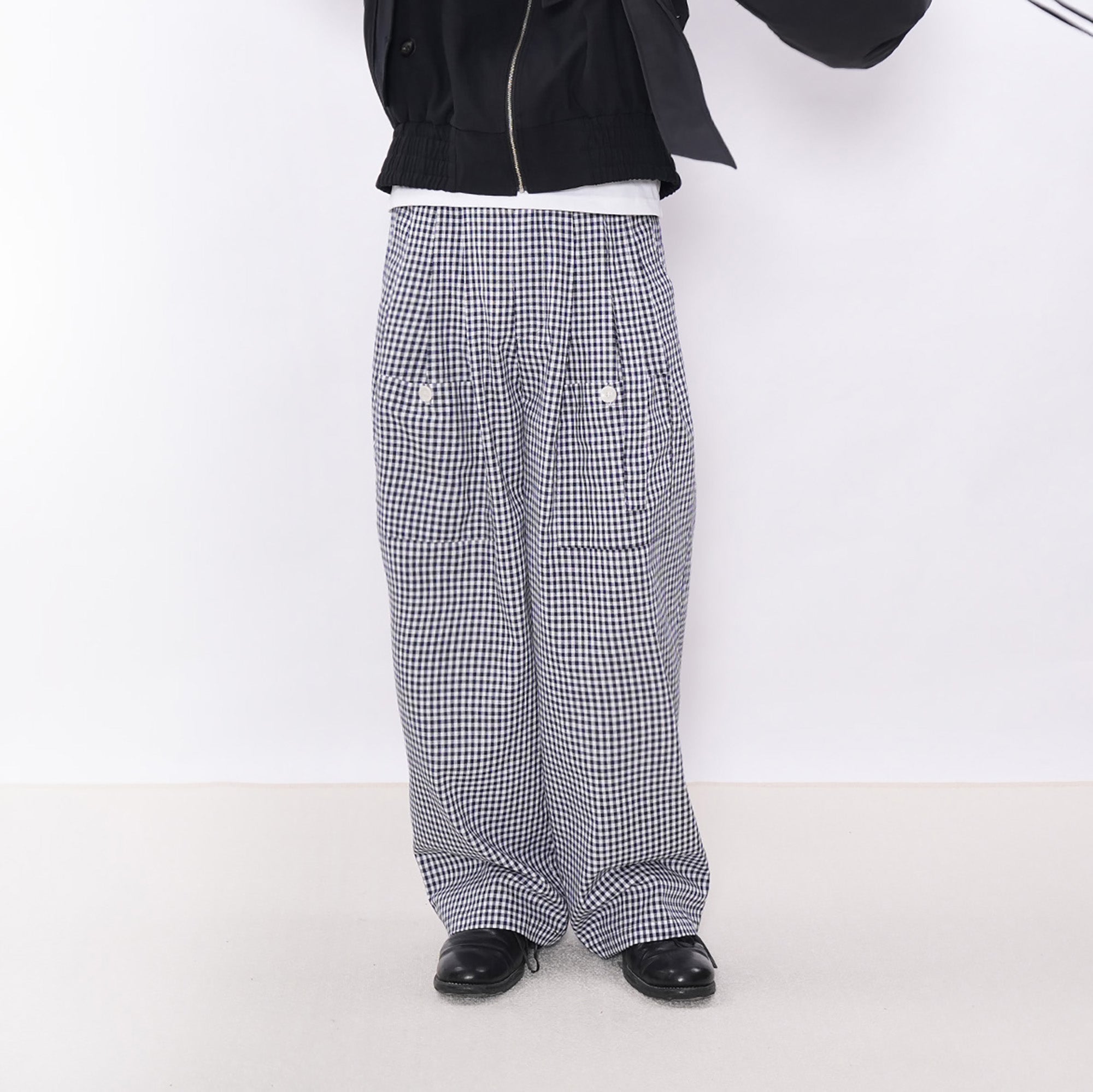 7440 37 1 Check Double-Pleat Wide-Leg Pants, premium urban and streetwear designers apparel on PROJECTISR.com, 7440 37 1