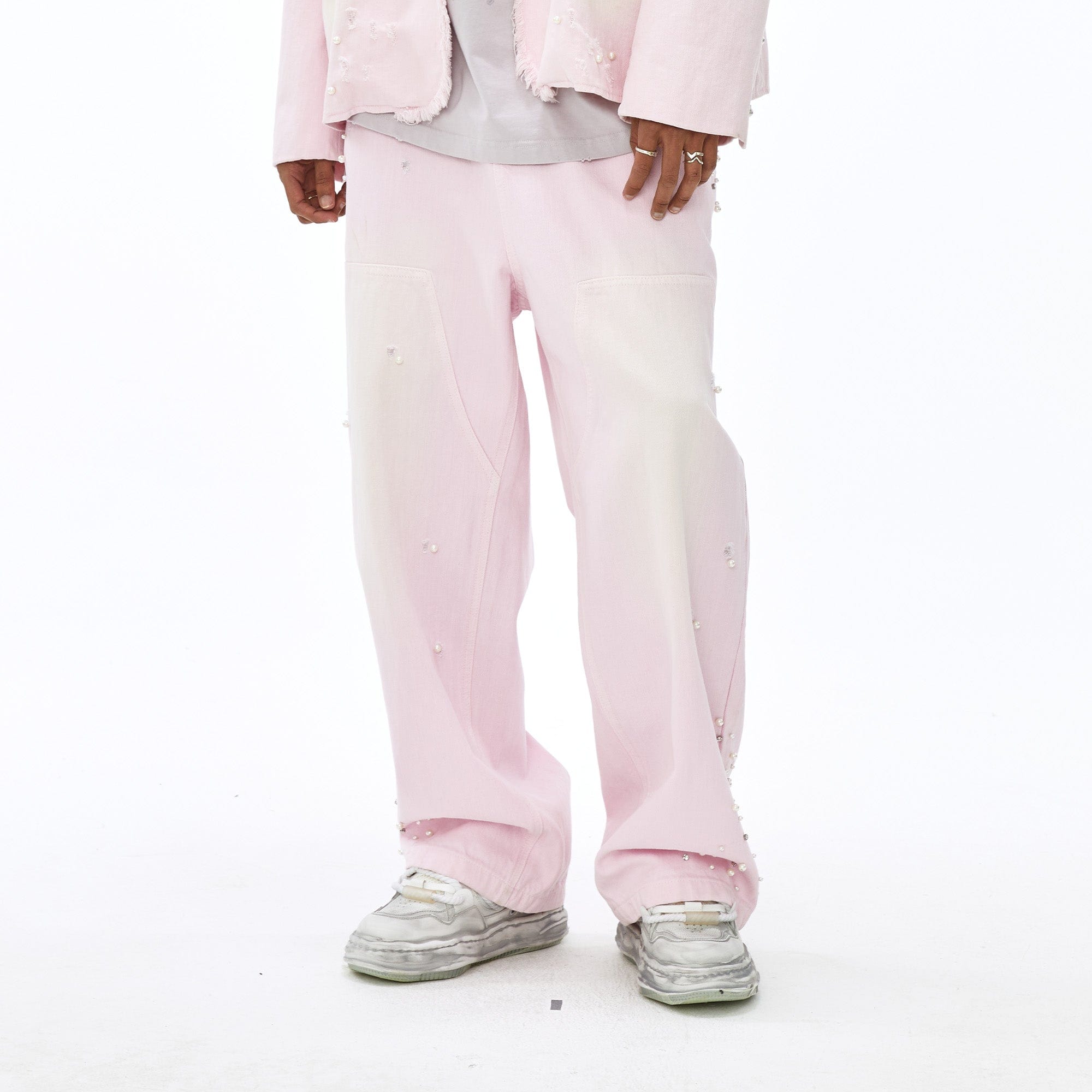 VANN VALRENCE Washed Beaded Double-Knee Trousers, premium urban and streetwear designers apparel on PROJECTISR.com, VANN VALRENCE