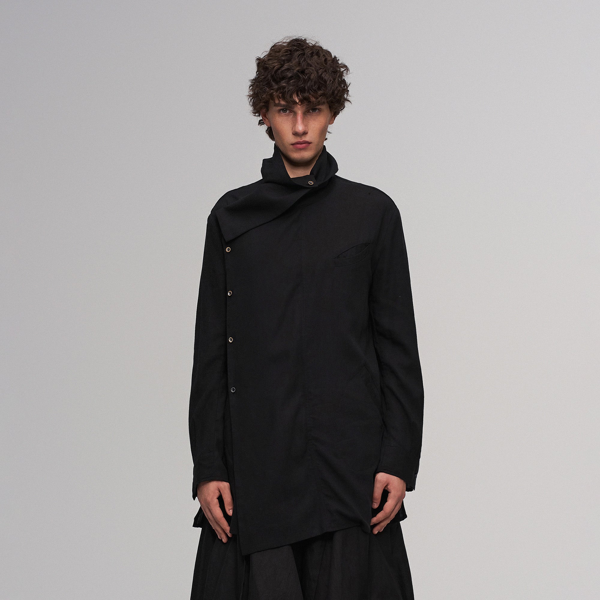 ILNya Nieternite Nifutur Asym Layered Wrap-Collar Shirt Coat Black