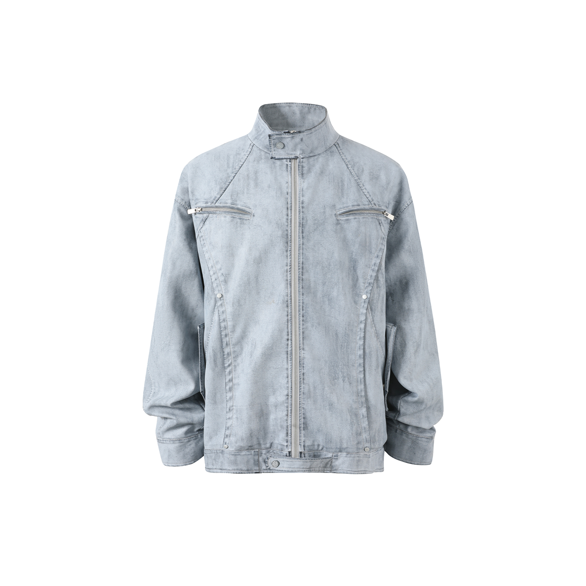 REMODUTION Deconstructed Washed Faux Leather Biker Jacket