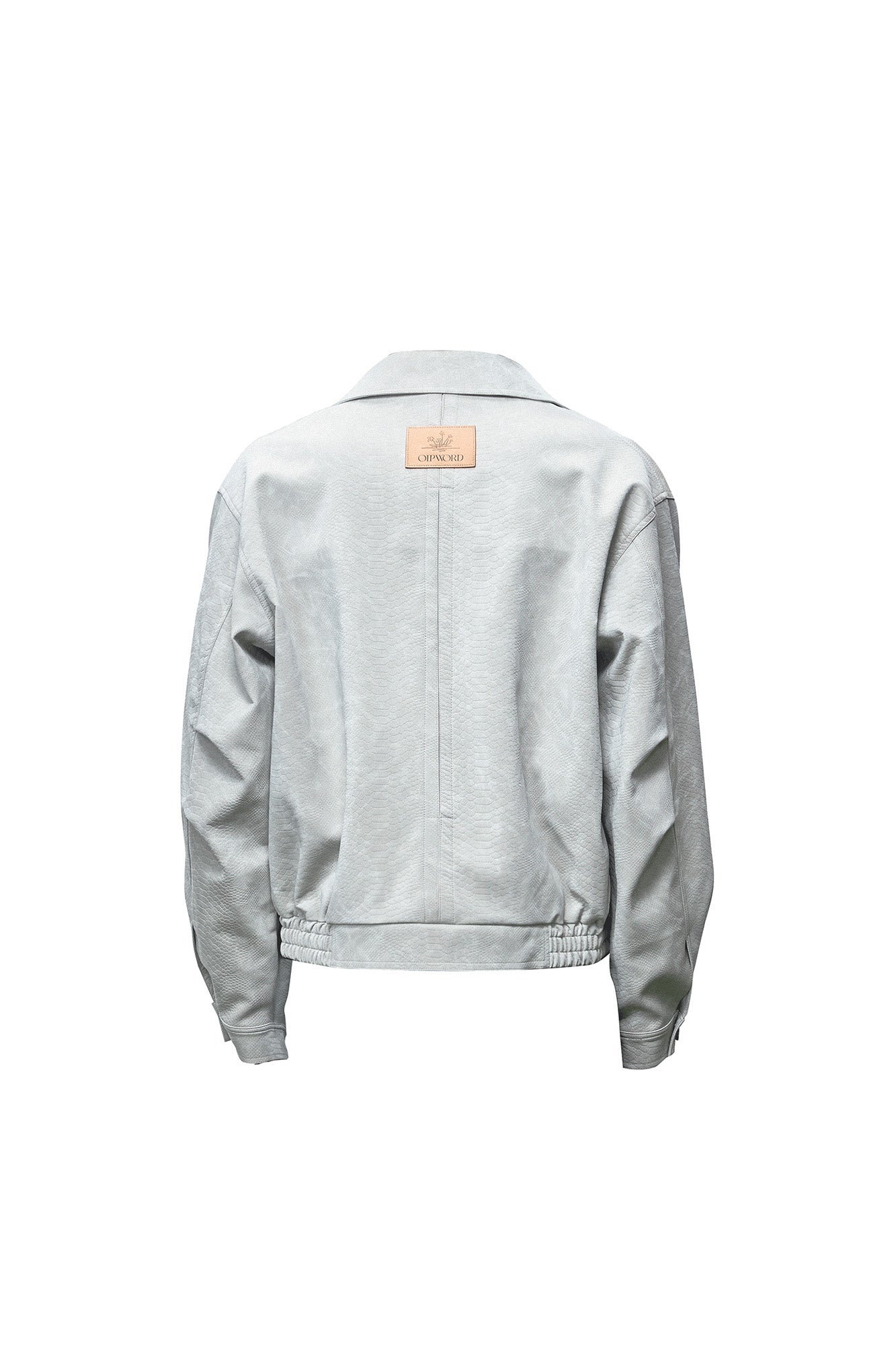 OIPWORD Croc-Embossed Cropped Faux Leather Jacket Blue, premium urban and streetwear designers apparel on PROJECTISR.com, OIPWORD