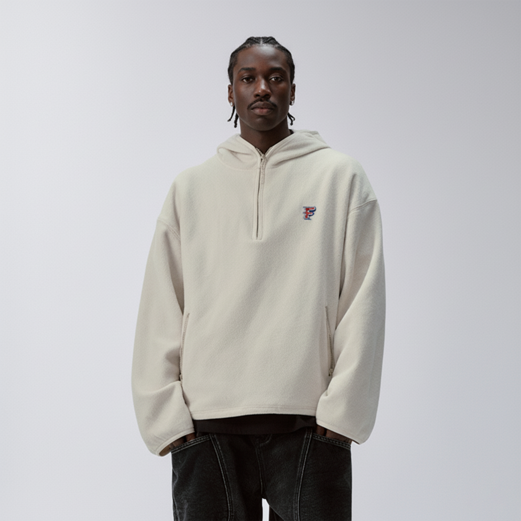 F2CE Embroidered LOGO Patch Half-Zip Fleece Hoodie