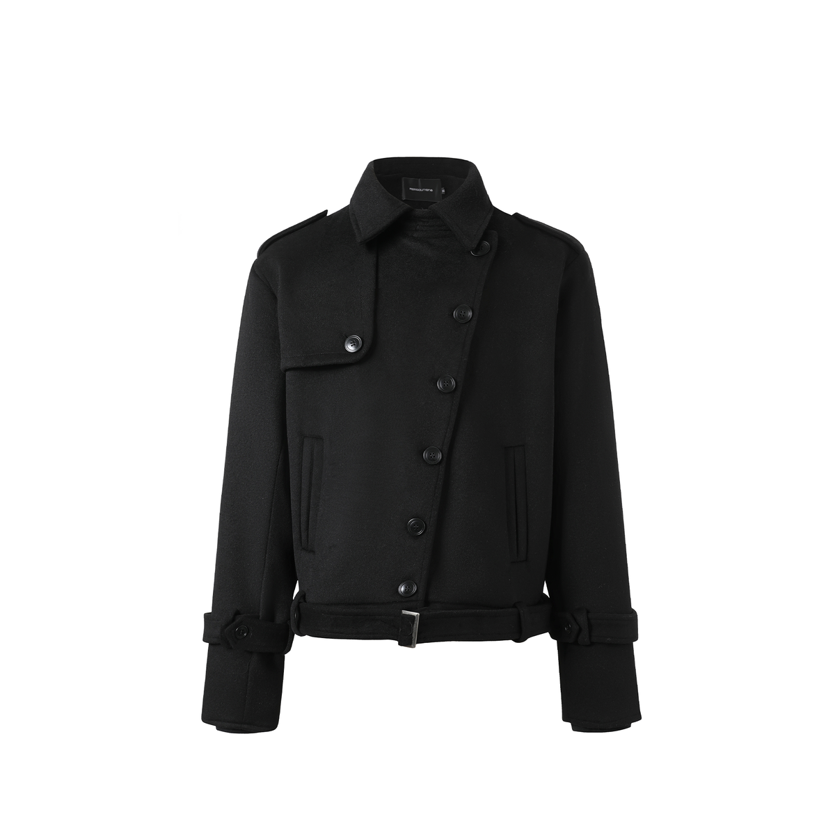 REMODUTION Wool-Blend Asymmetric Lapel Tie-Detail Coat