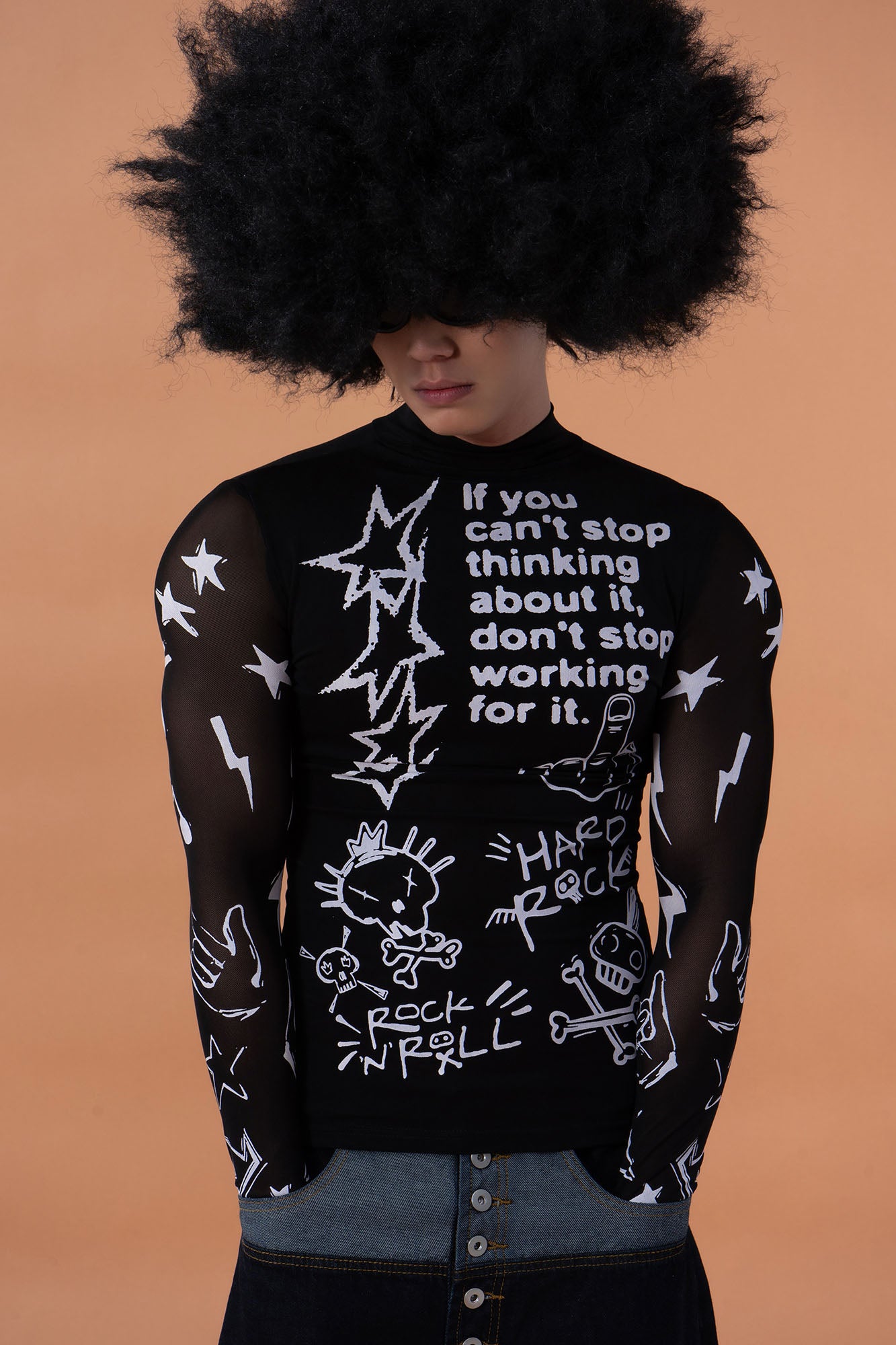 CLP Full-Print Graffiti Mesh Long-Sleeve Tee, premium urban and streetwear designers apparel on PROJECTISR.com, CLP