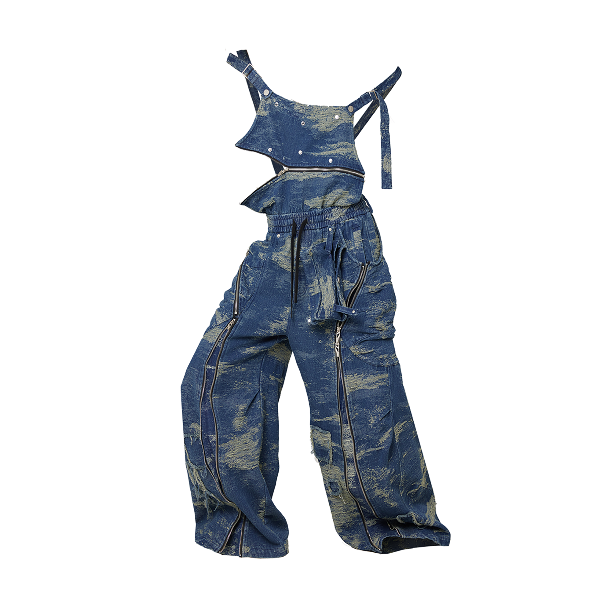 RELABEL Convertible Distressed Denim Overalls