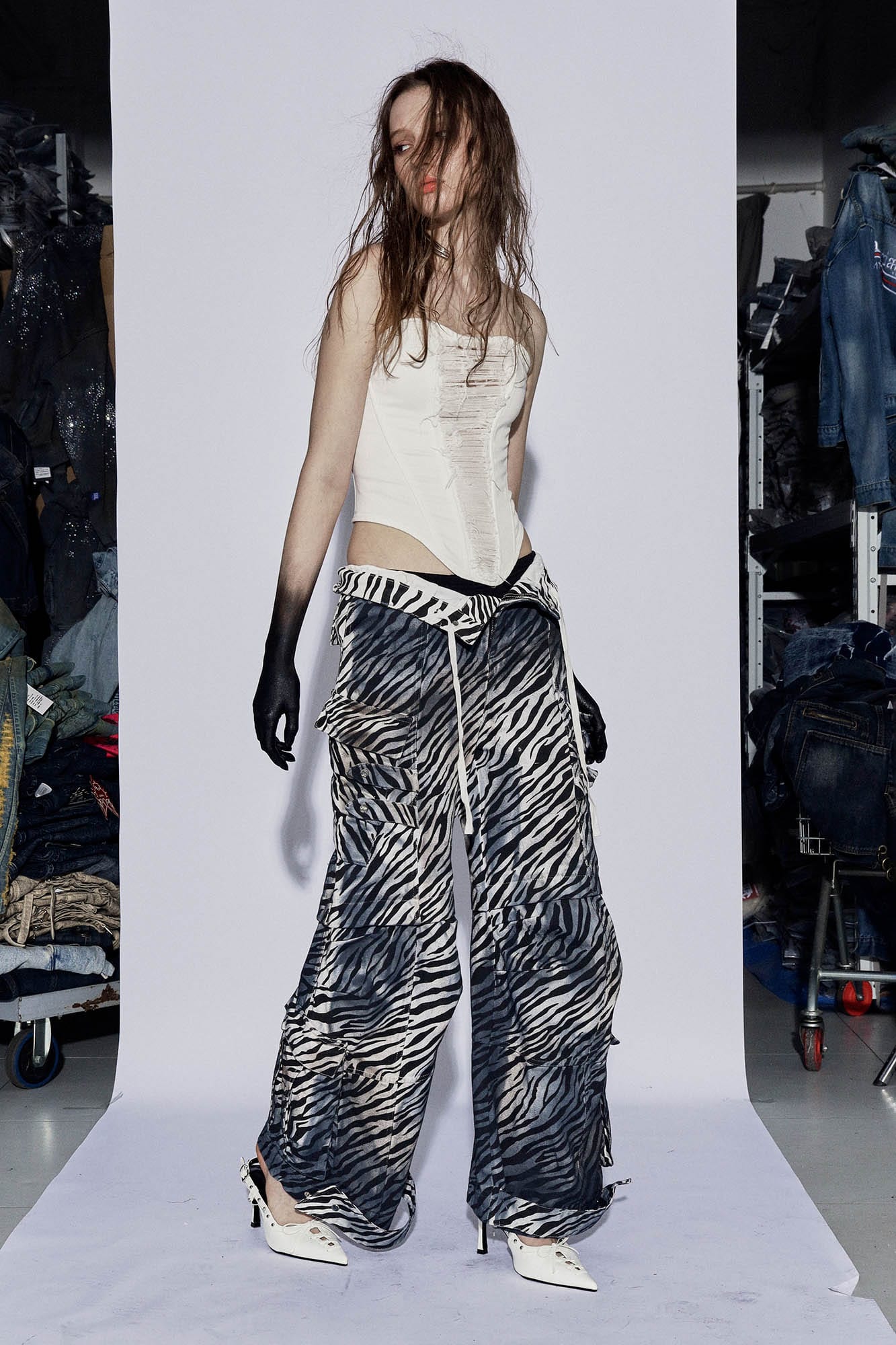 DND4DESxFaychui Zebra Drawstring Pleated Wide-Leg Pants