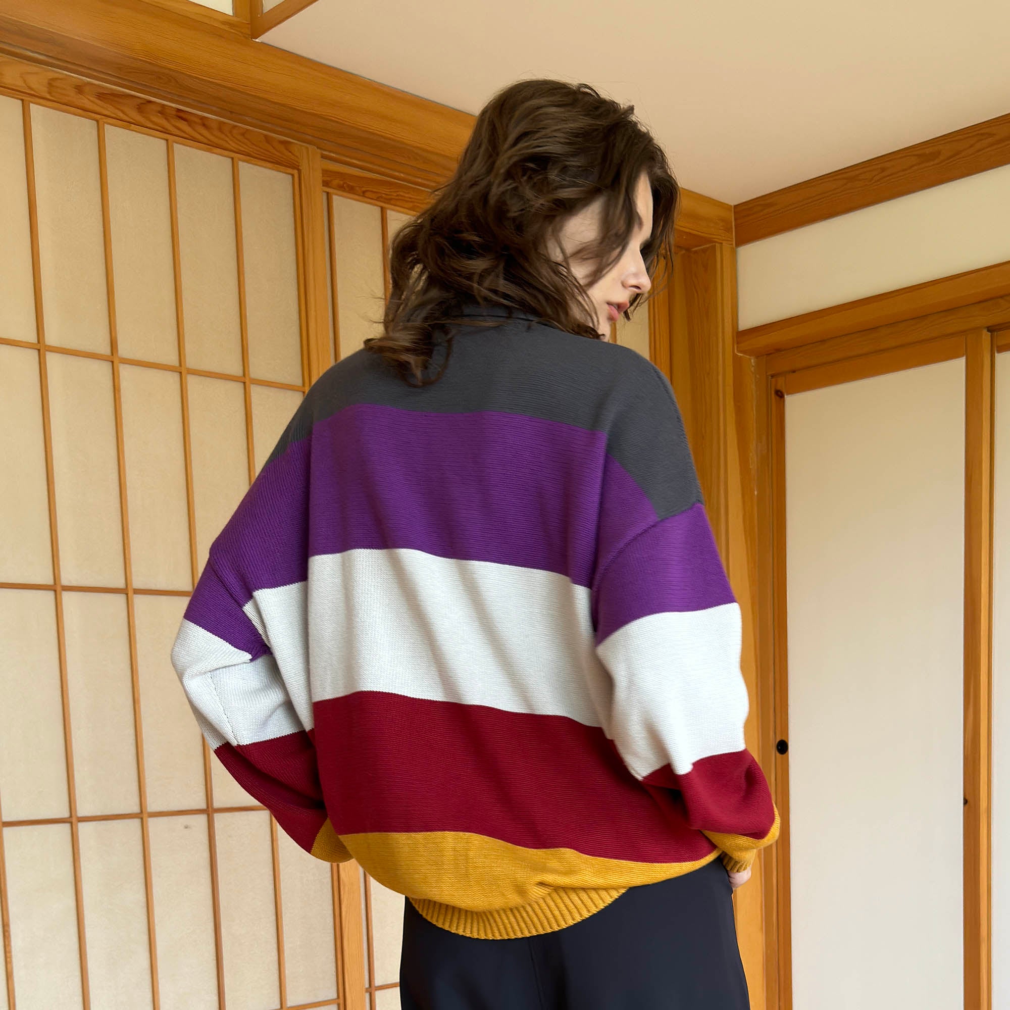 MIICHOUS Nature Magazine Wide-Stripe Polo Sweater