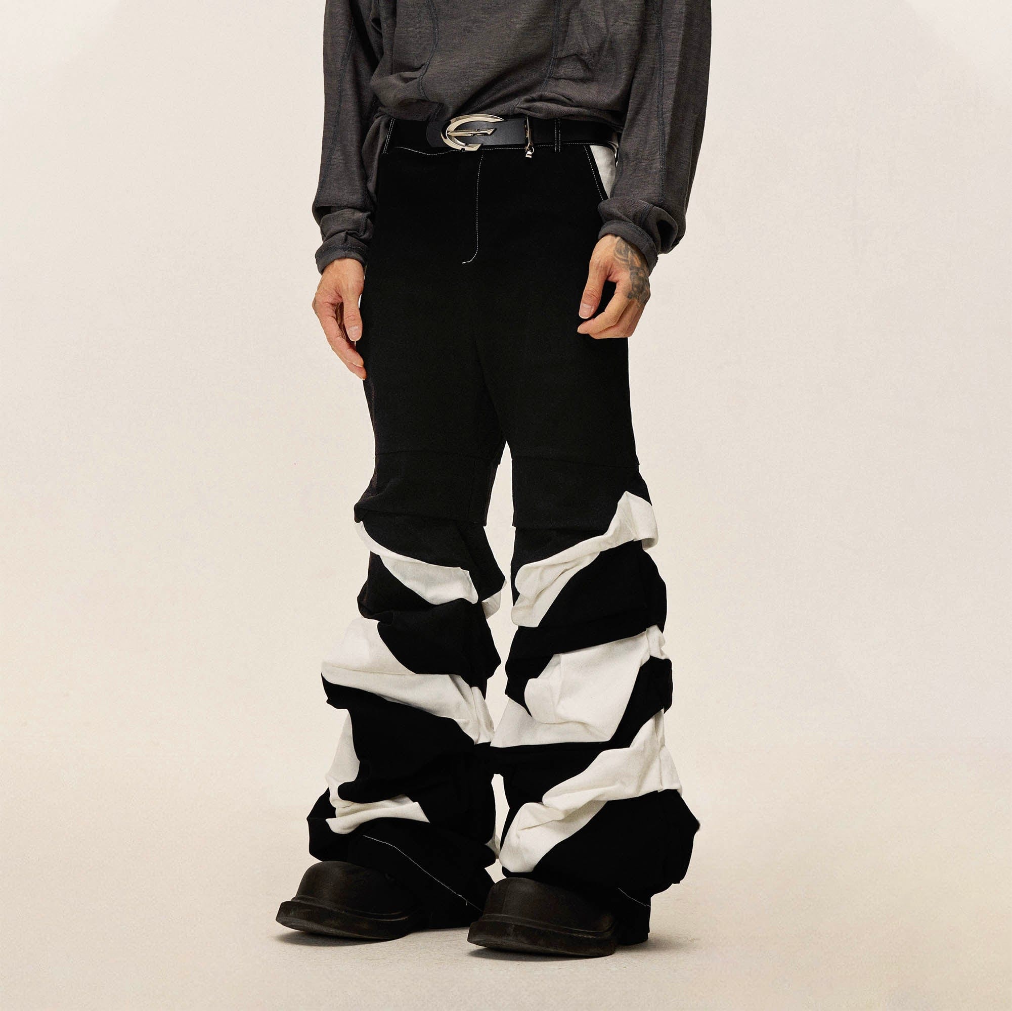 FLYERRER Stacked Contrast Paneled Flared Pants