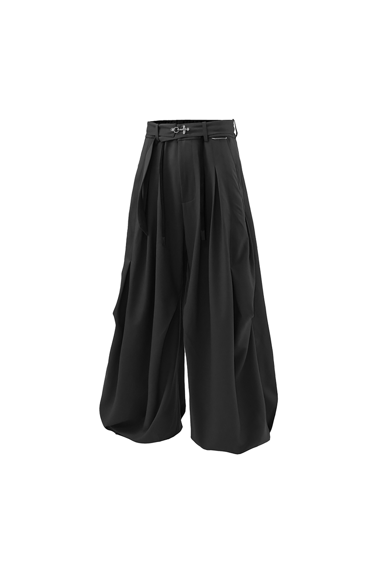 RELABEL Pleated Wide-Leg Elasticated Belt Trousers