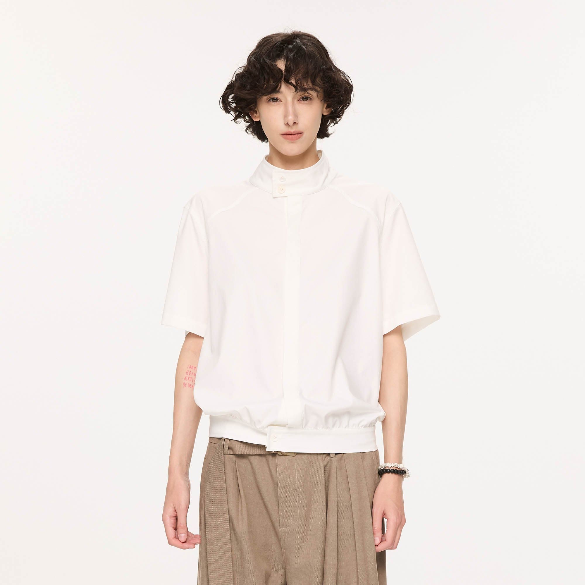 KREATE Harrington Stand-Collar Half Sleeve Shirt