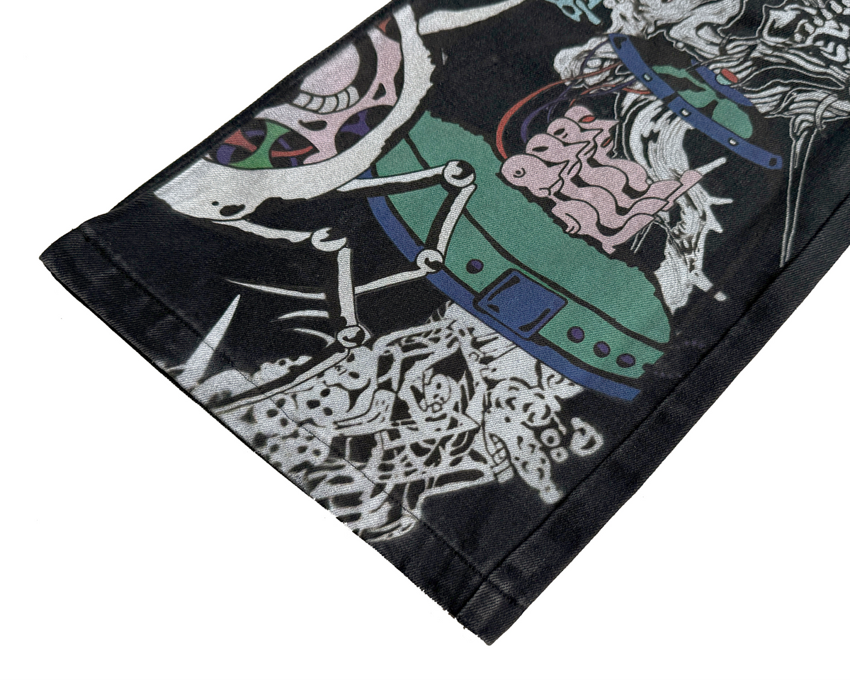 CINDER VEIN Full-Print Skull Washed Flared Jeans