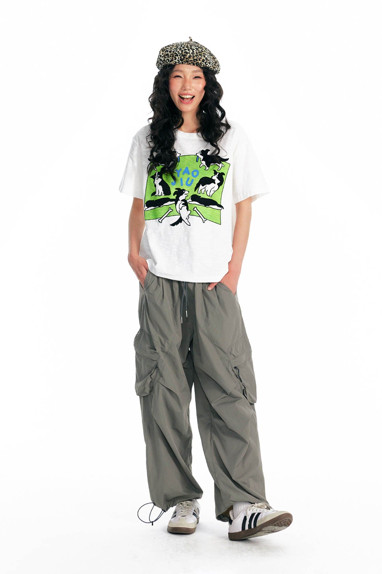 1997 POSTOFFICE Splatter Camo Crinkled Drawstring Cargo Pants, premium urban and streetwear designers apparel on PROJECTISR.com, 1997 POSTOFFICE