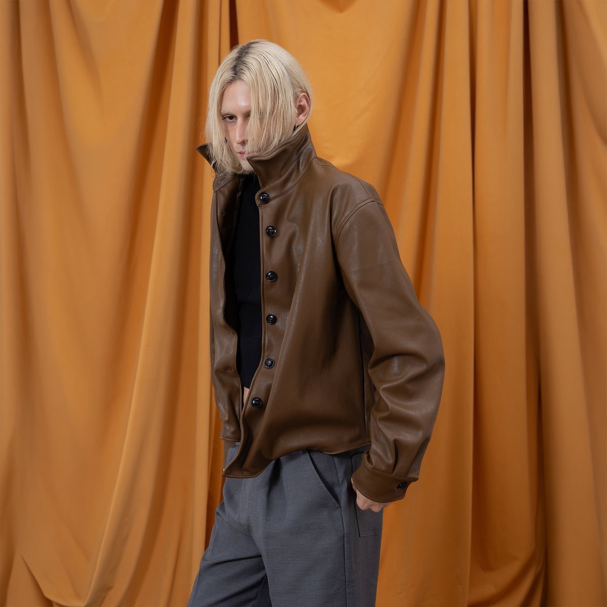 CLP Retro Adjustable-Hem Faux Leather Jacket
