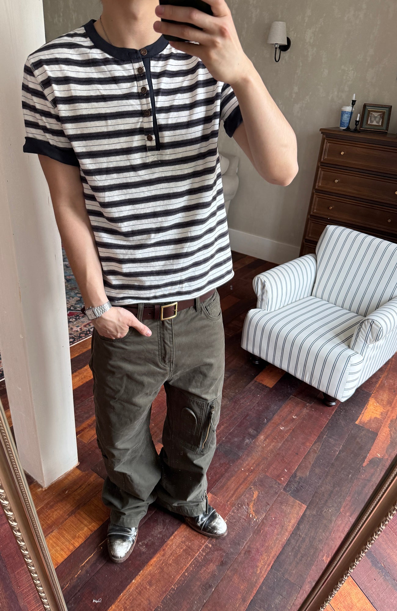 TRECLUB Stripe Henley T-Shirt